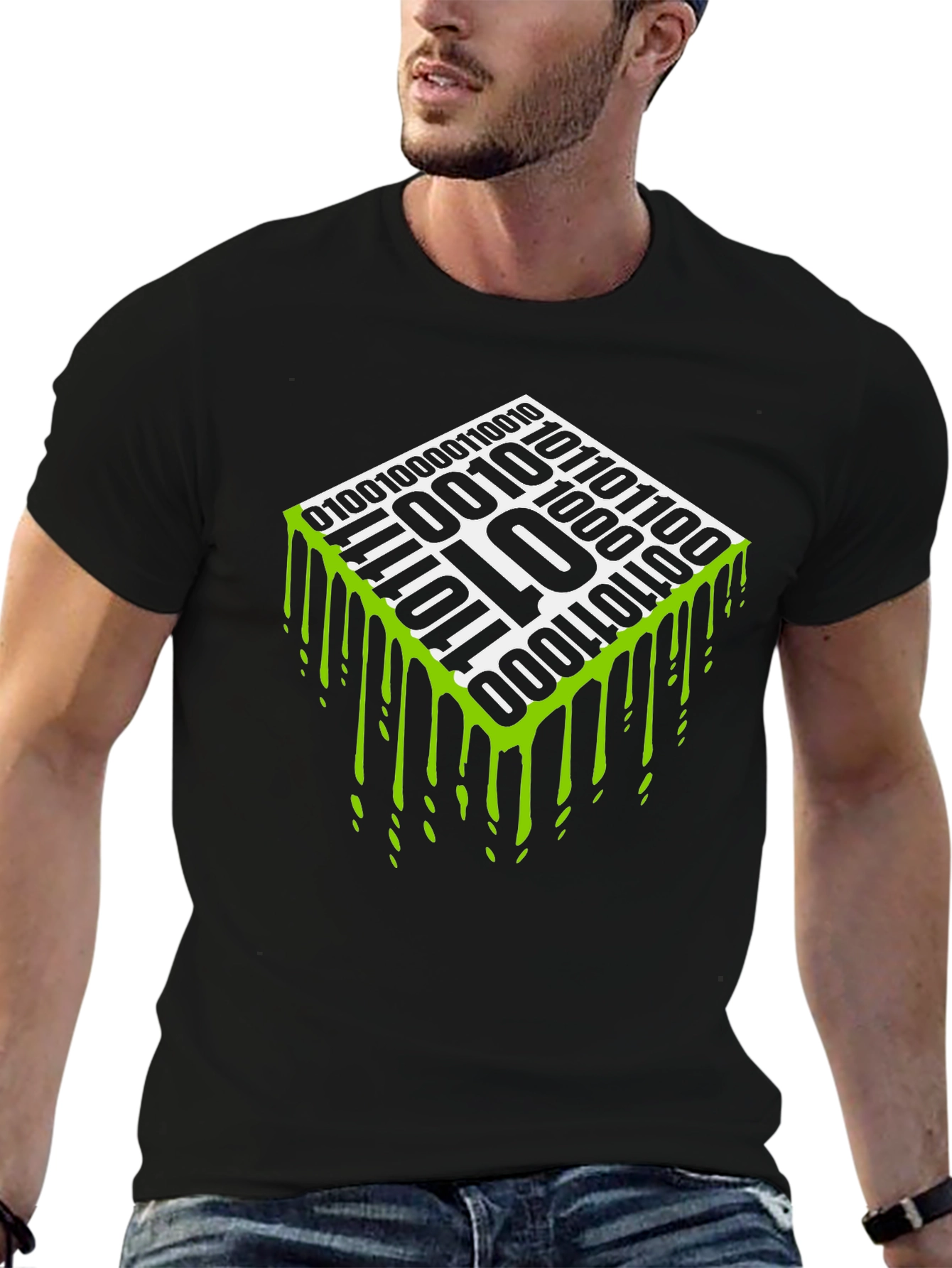 Binary Code Drip Graphic Tee - Geek Chic