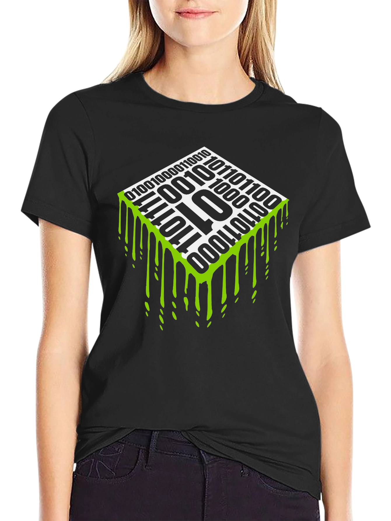 Binary Code Drip Graphic Tee - Geek Chic