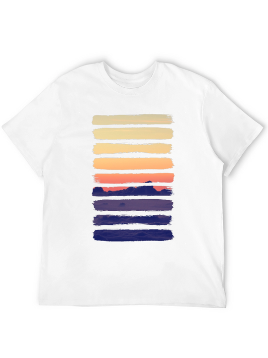 Sunset Stripes Graphic Tee - Black Cotton Casual Shirt