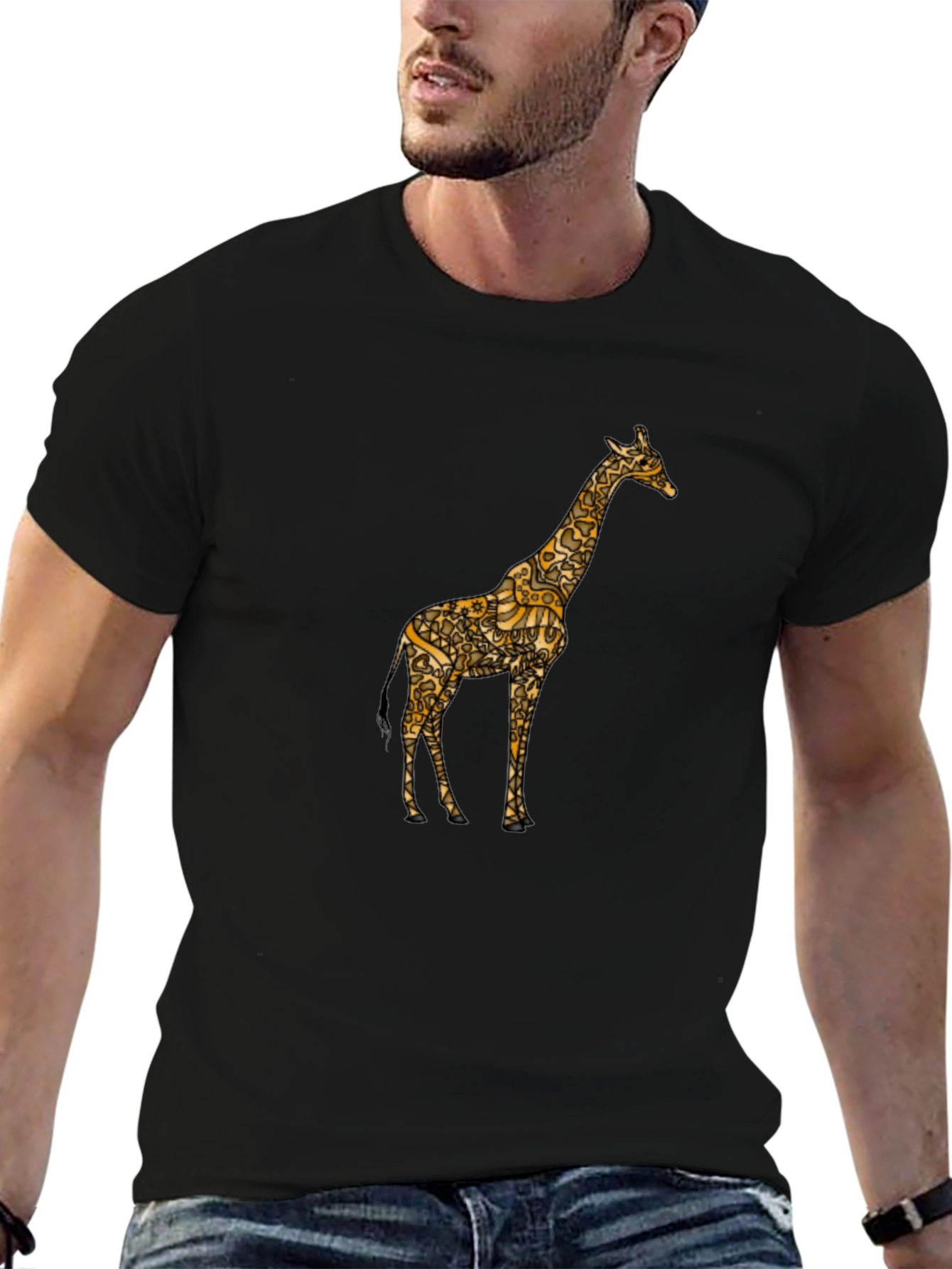 Stylish Giraffe Print Black T-Shirt