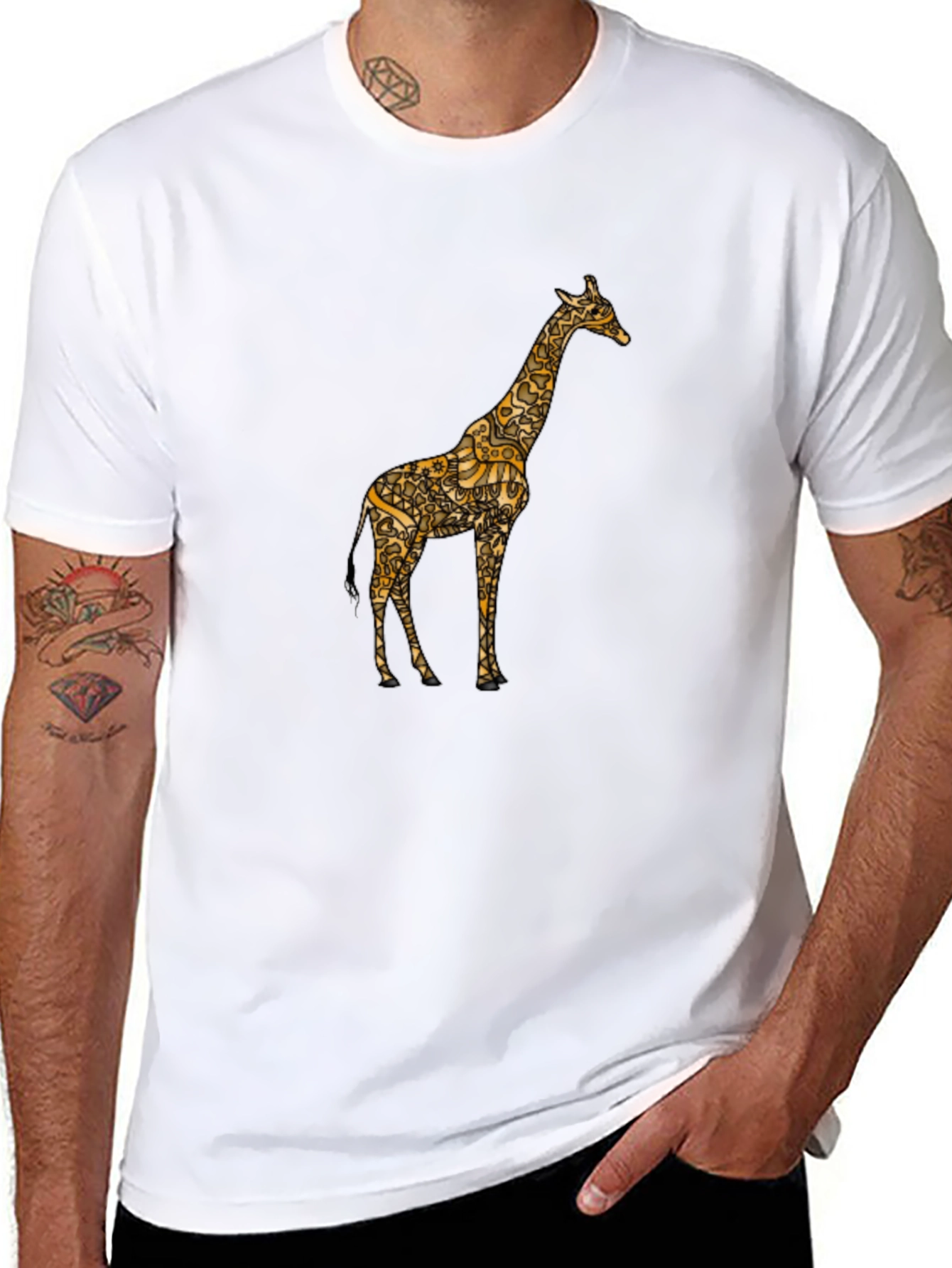 Stylish Giraffe Print Black T-Shirt
