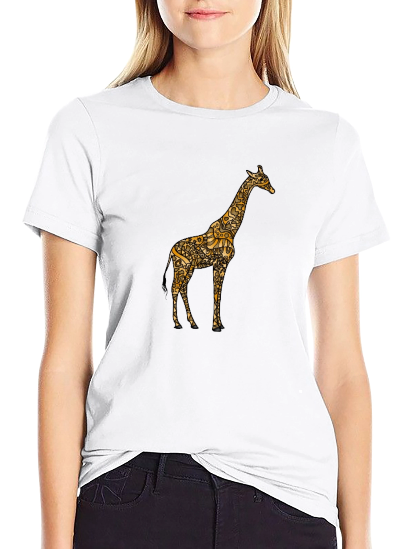 Stylish Giraffe Print Black T-Shirt