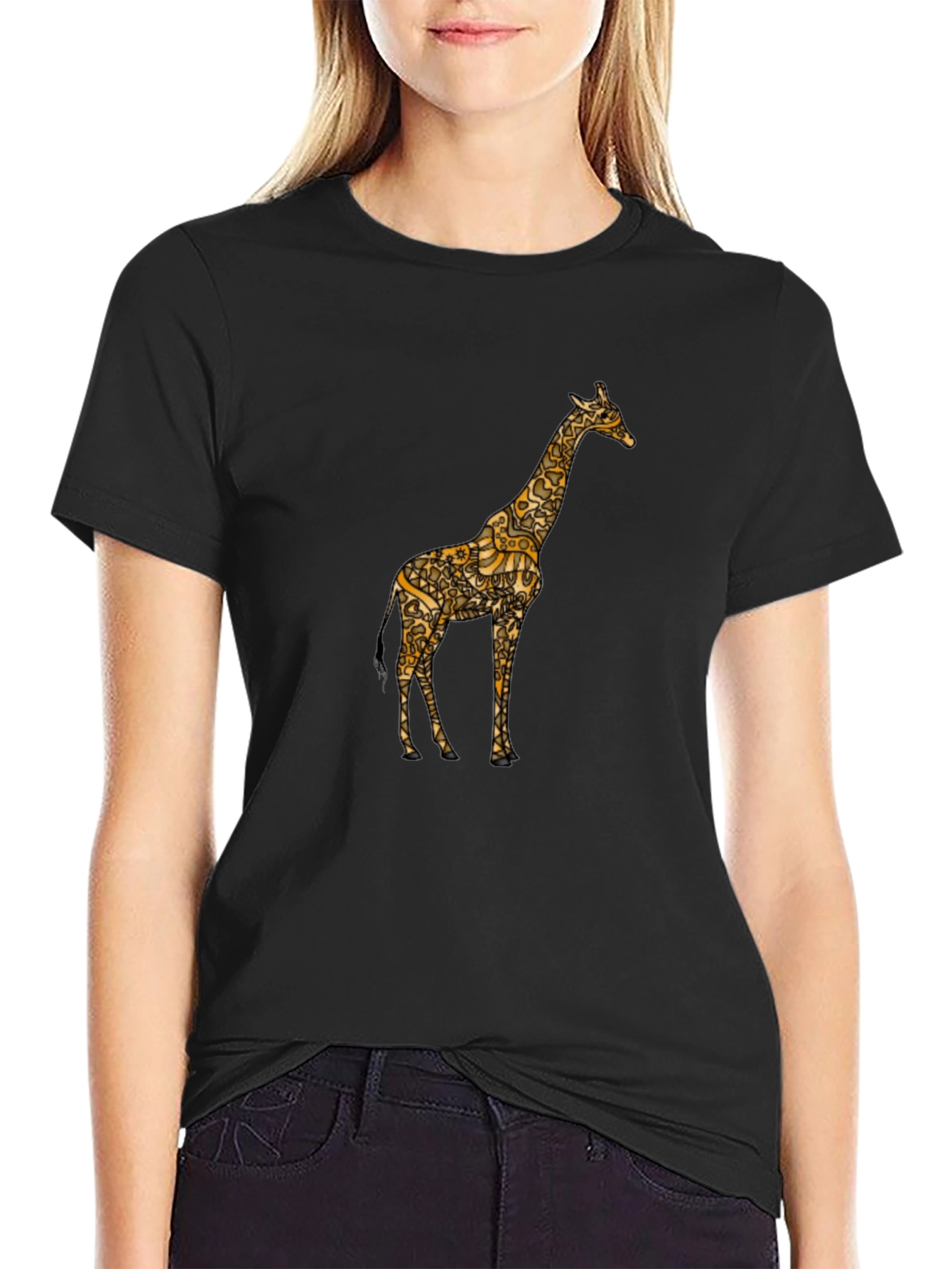 Stylish Giraffe Print Black T-Shirt