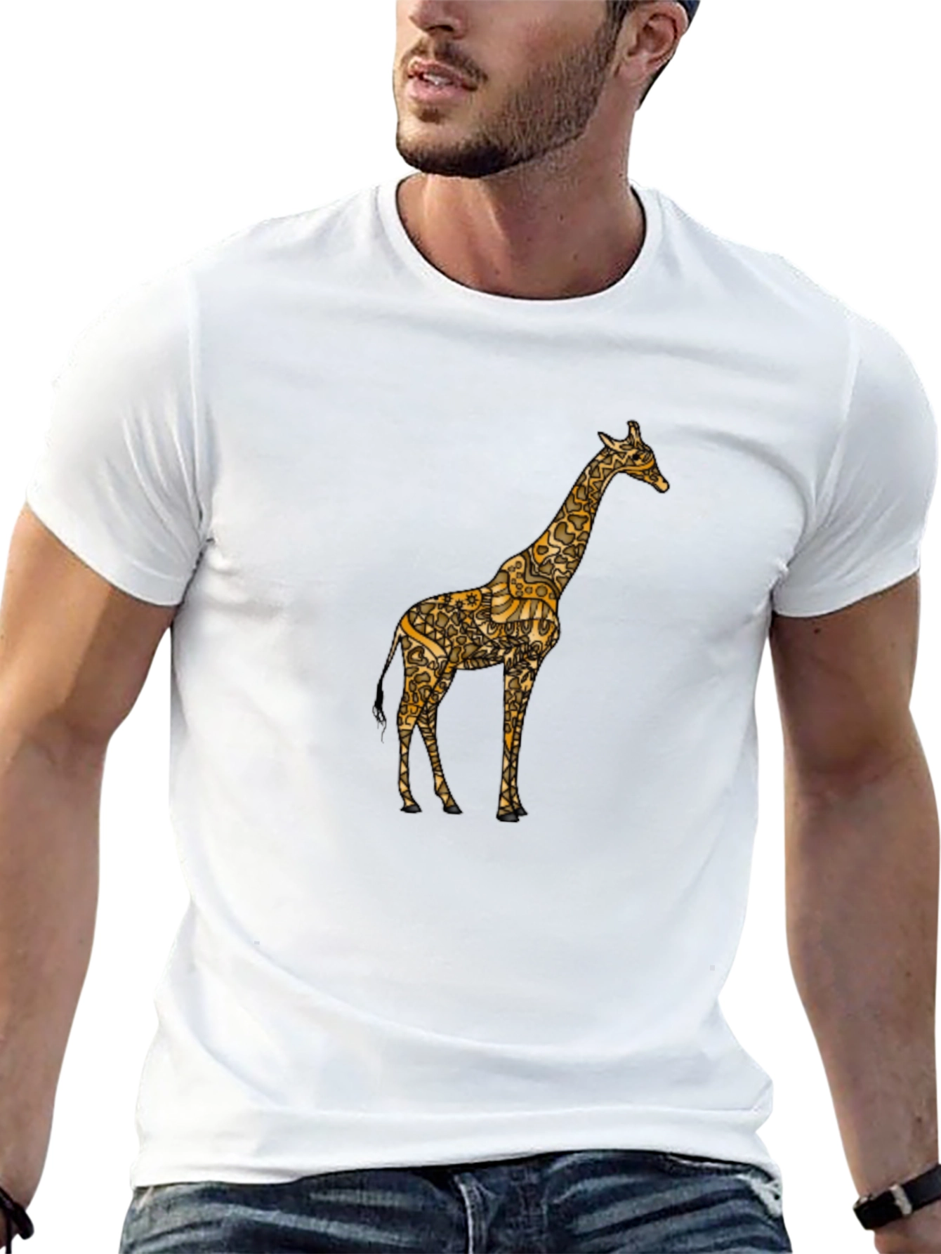 Stylish Giraffe Print Black T-Shirt