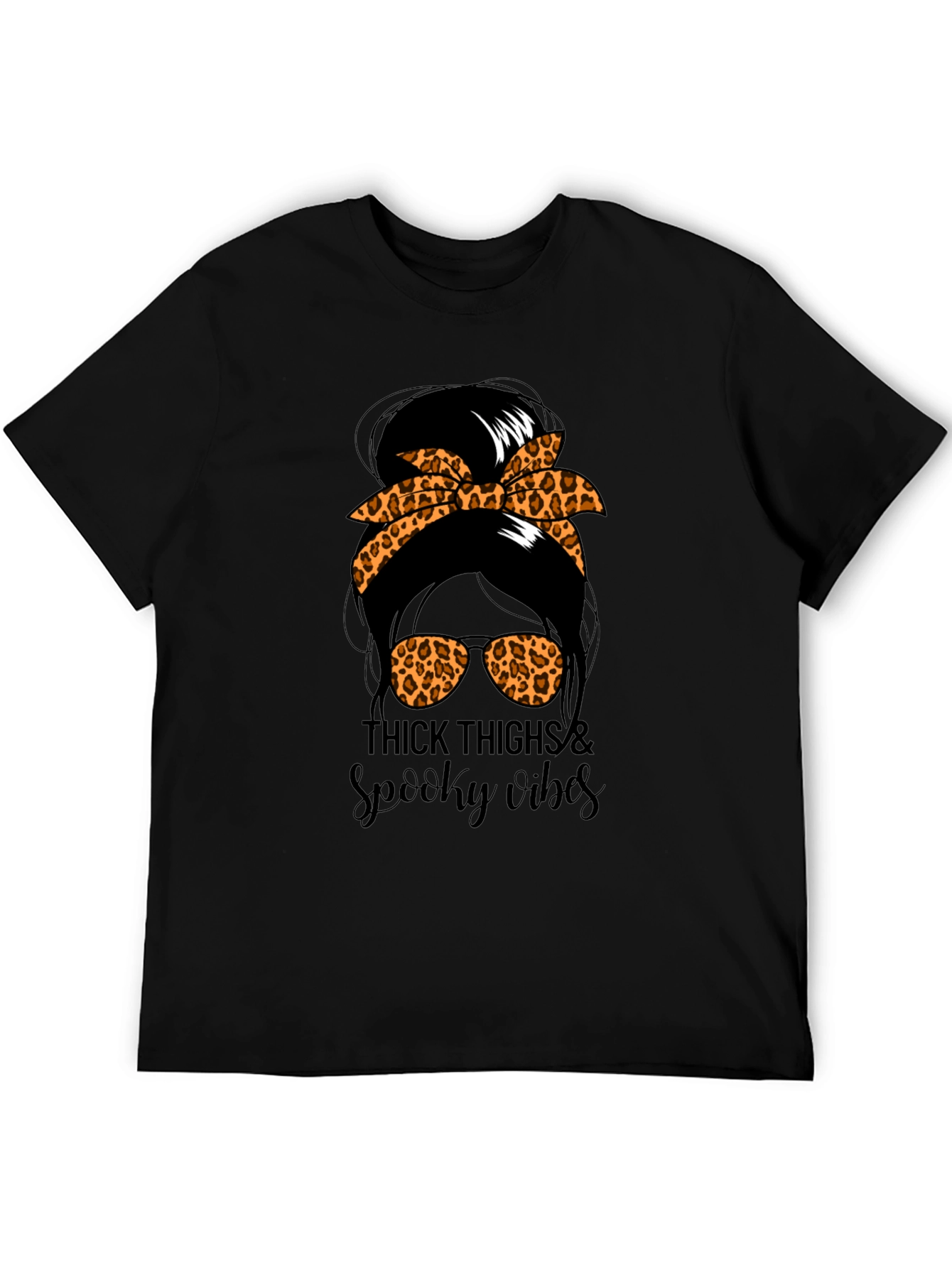 Thick Thighs & Spooky Vibes Messy Bun T-Shirt