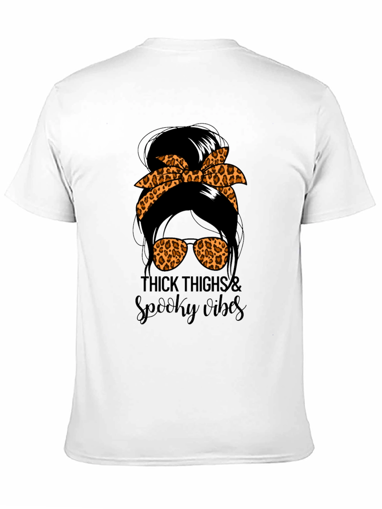 Thick Thighs & Spooky Vibes Messy Bun T-Shirt