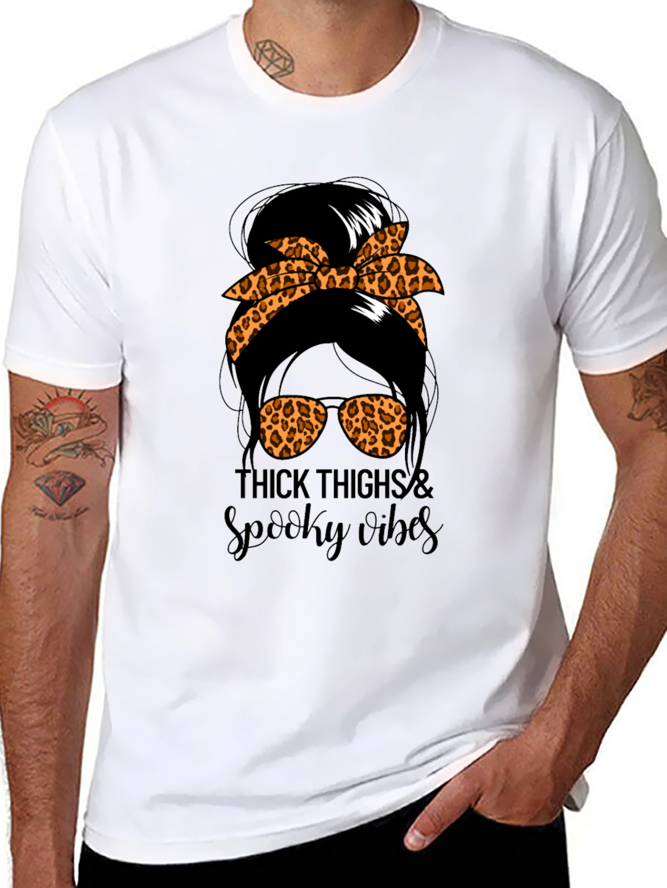 Thick Thighs & Spooky Vibes Messy Bun T-Shirt