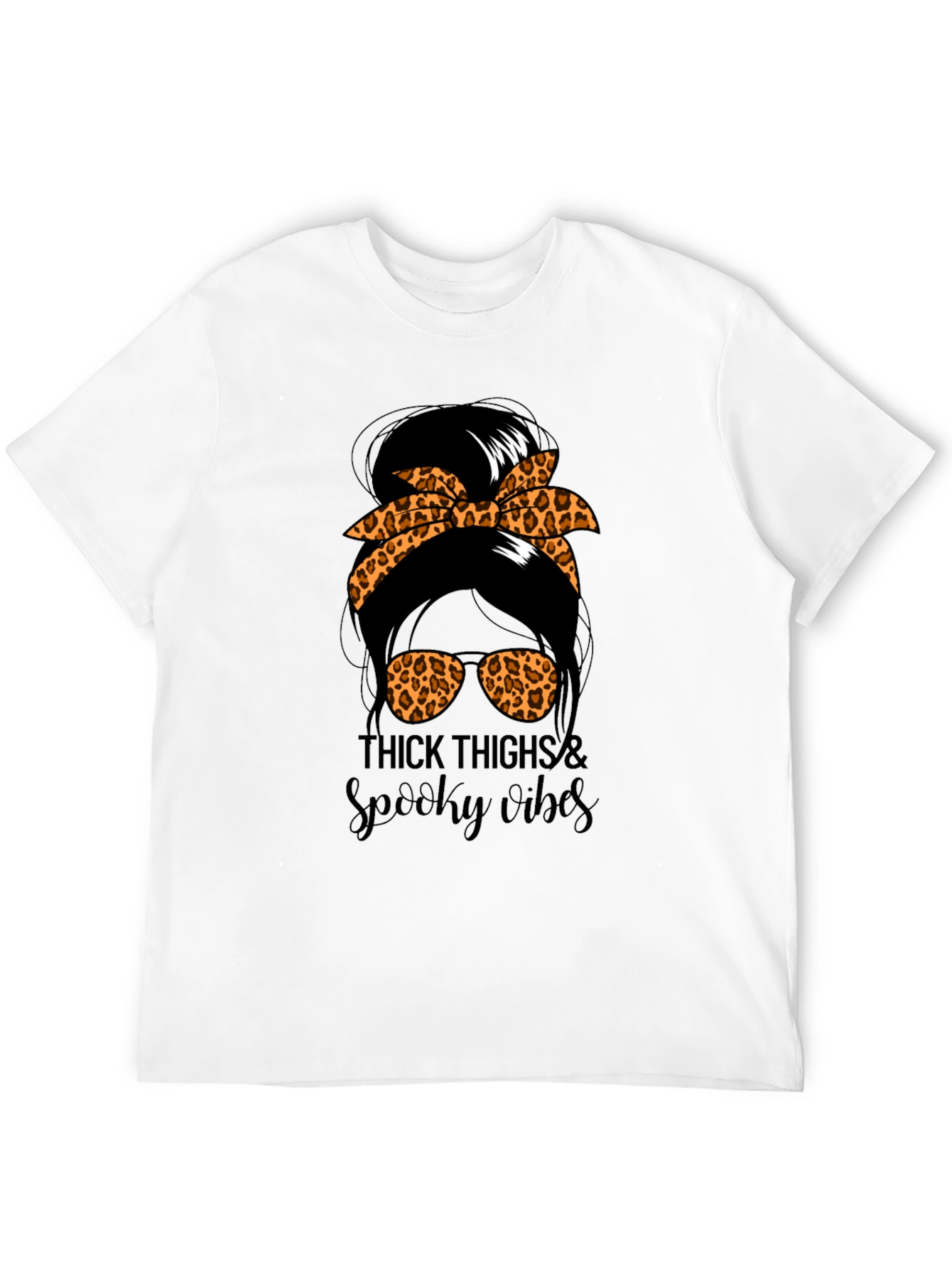Thick Thighs & Spooky Vibes Messy Bun T-Shirt