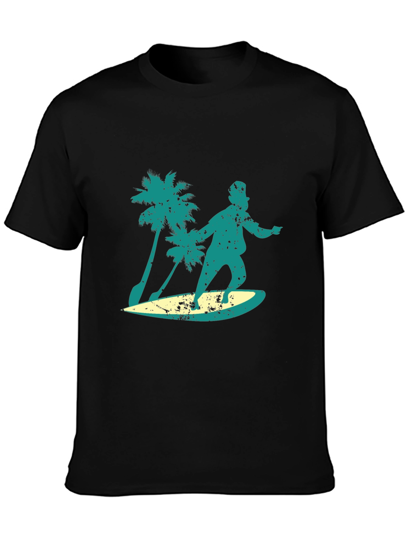 Surfing Santa Graphic Tee - Black Cotton Blend