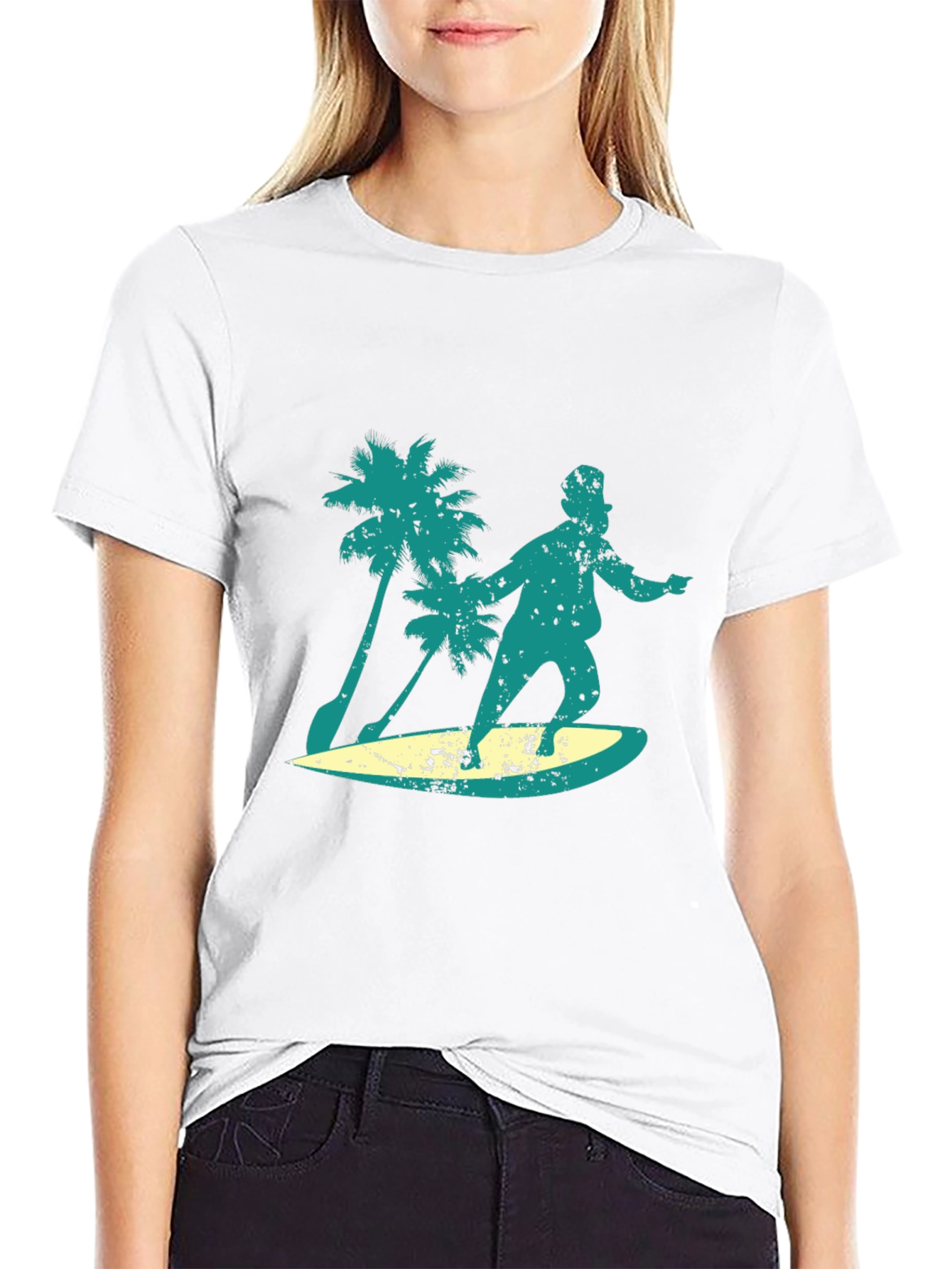 Surfing Santa Graphic Tee - Black Cotton Blend