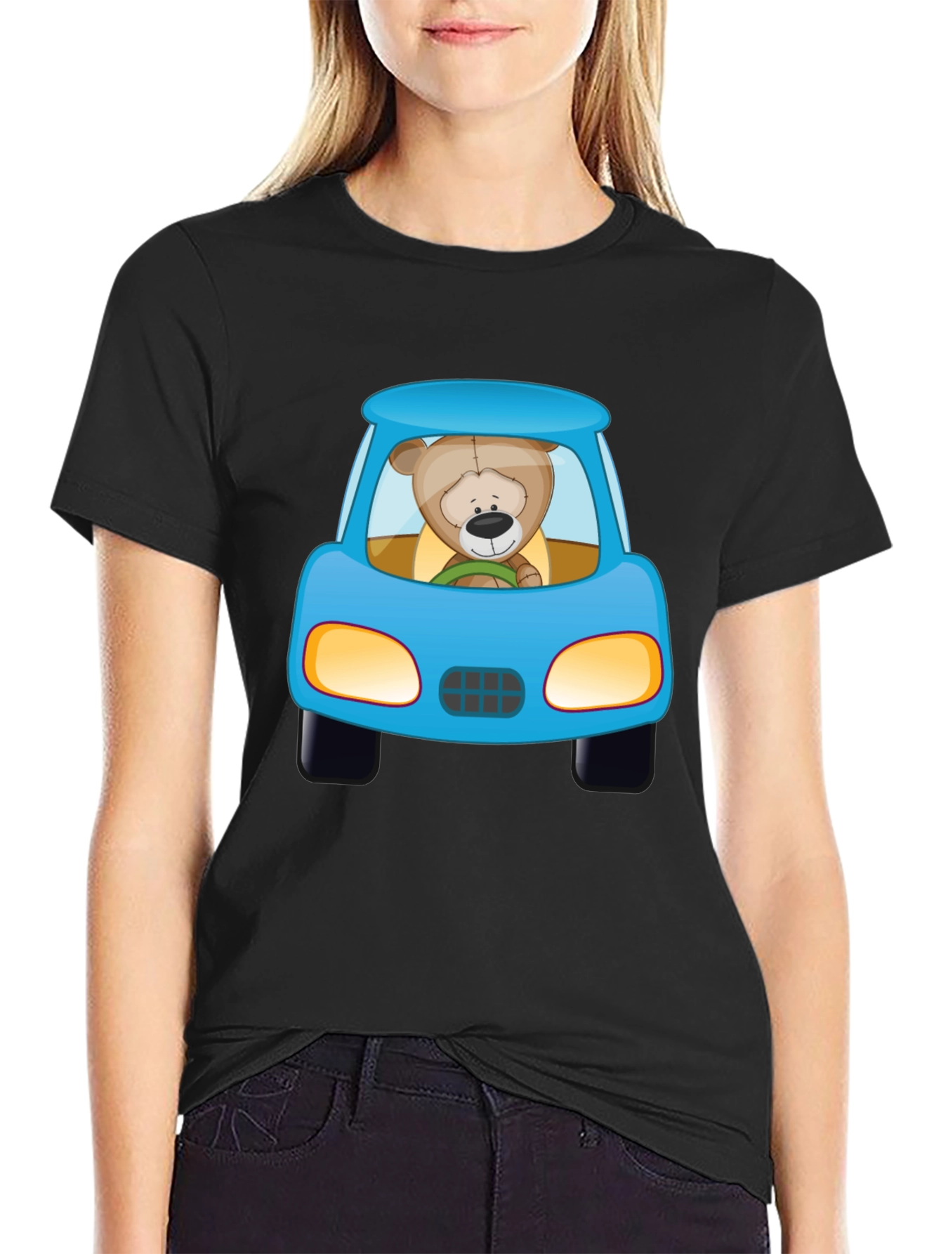 Cartoon Teddy Bear Driving a Car Graphic T-Shirt