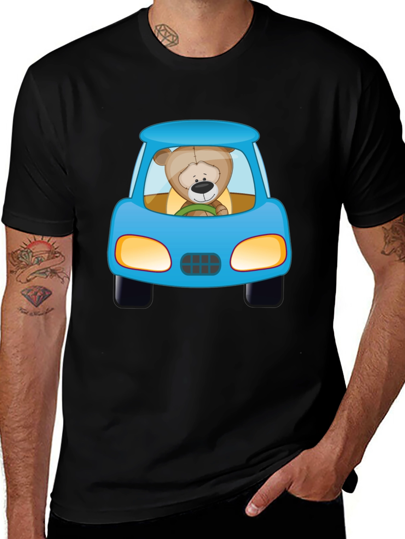 Cartoon Teddy Bear Driving a Car Graphic T-Shirt