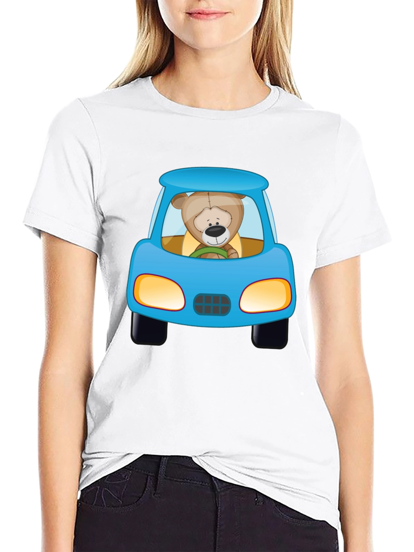 Cartoon Teddy Bear Driving a Car Graphic T-Shirt