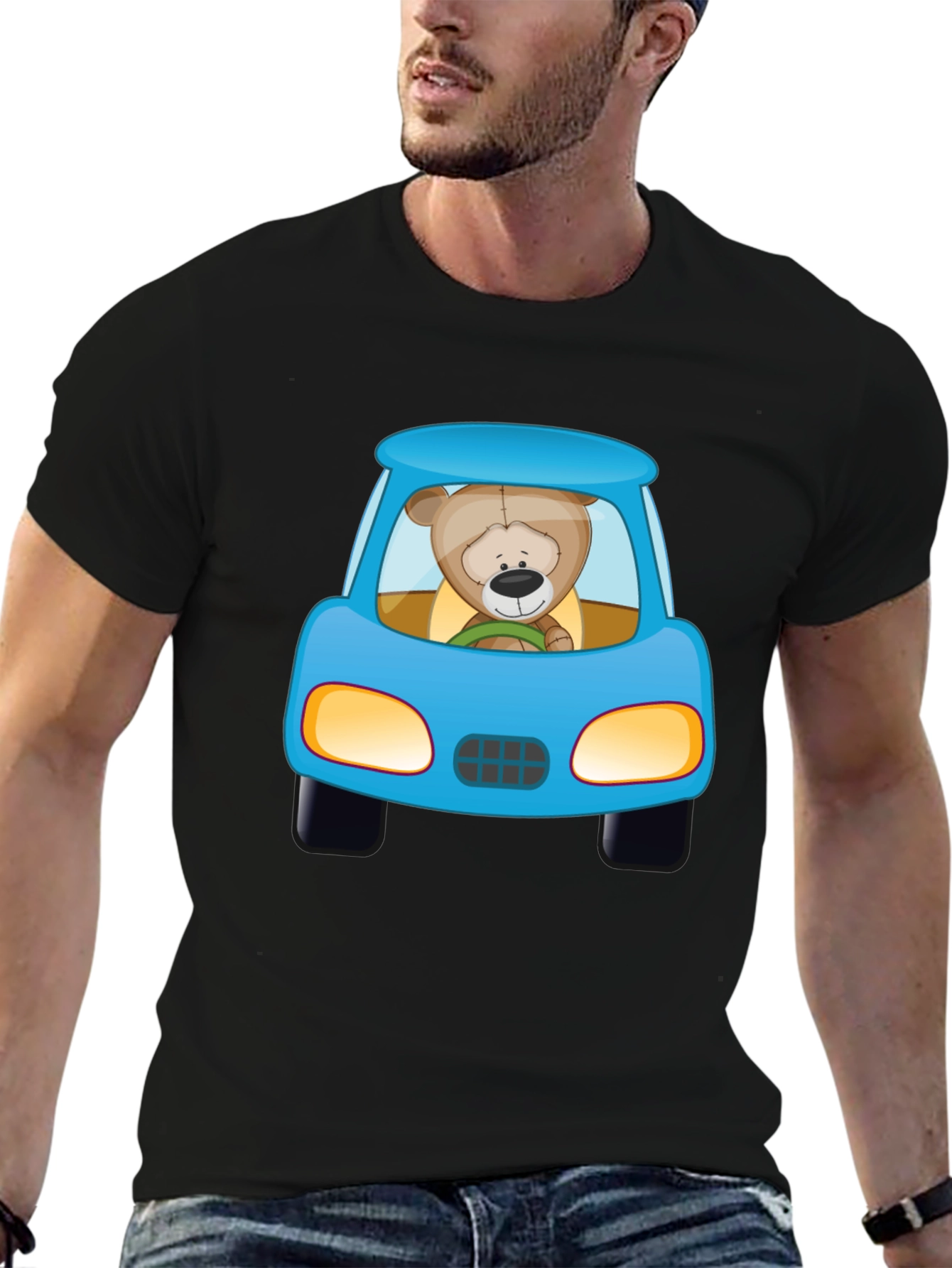 Cartoon Teddy Bear Driving a Car Graphic T-Shirt