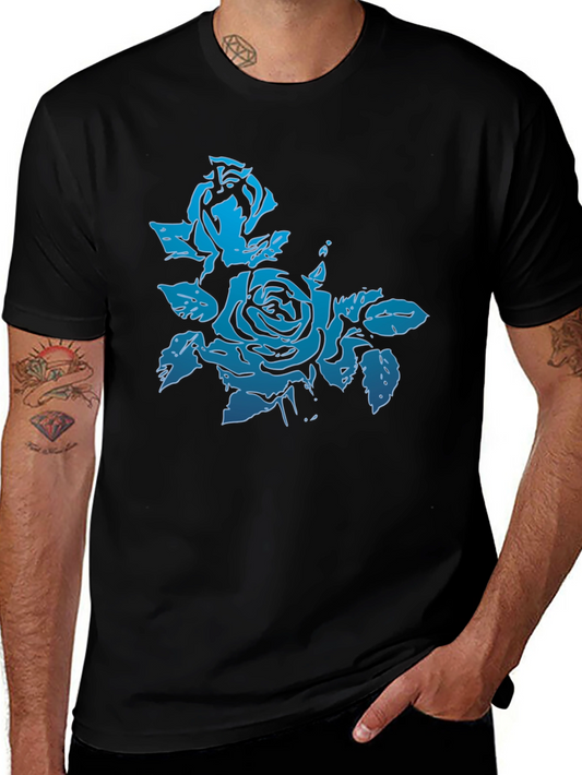Blue Rose Graphic Black T-Shirt