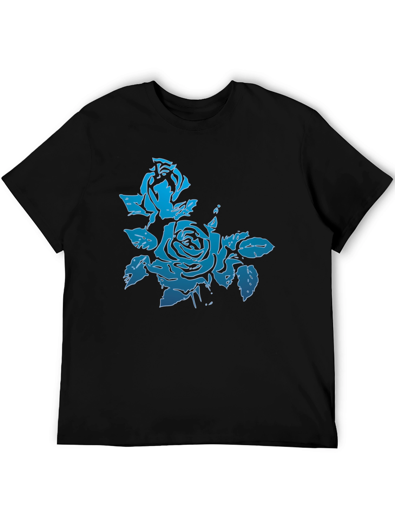 Blue Rose Graphic Black T-Shirt