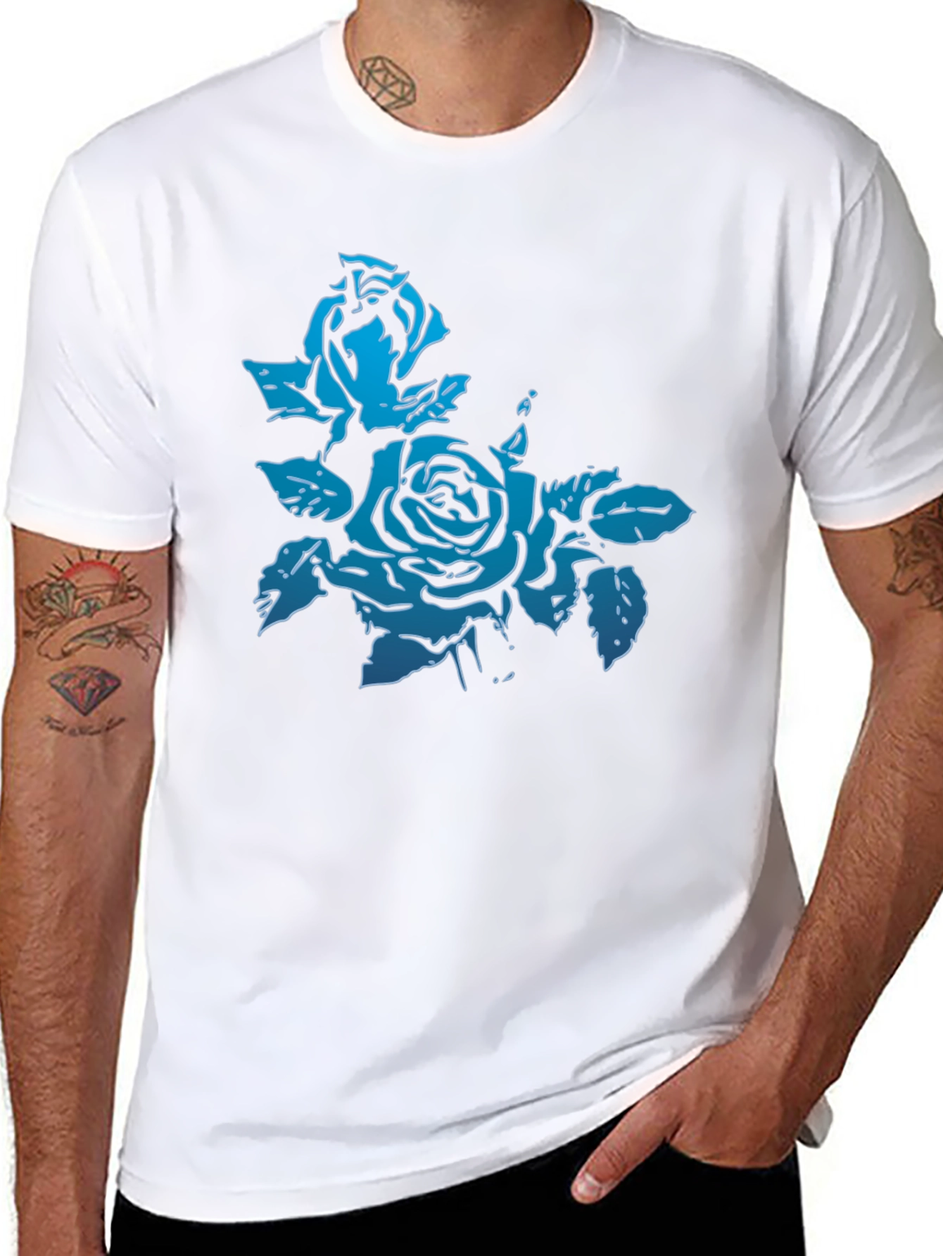 Blue Rose Graphic Black T-Shirt