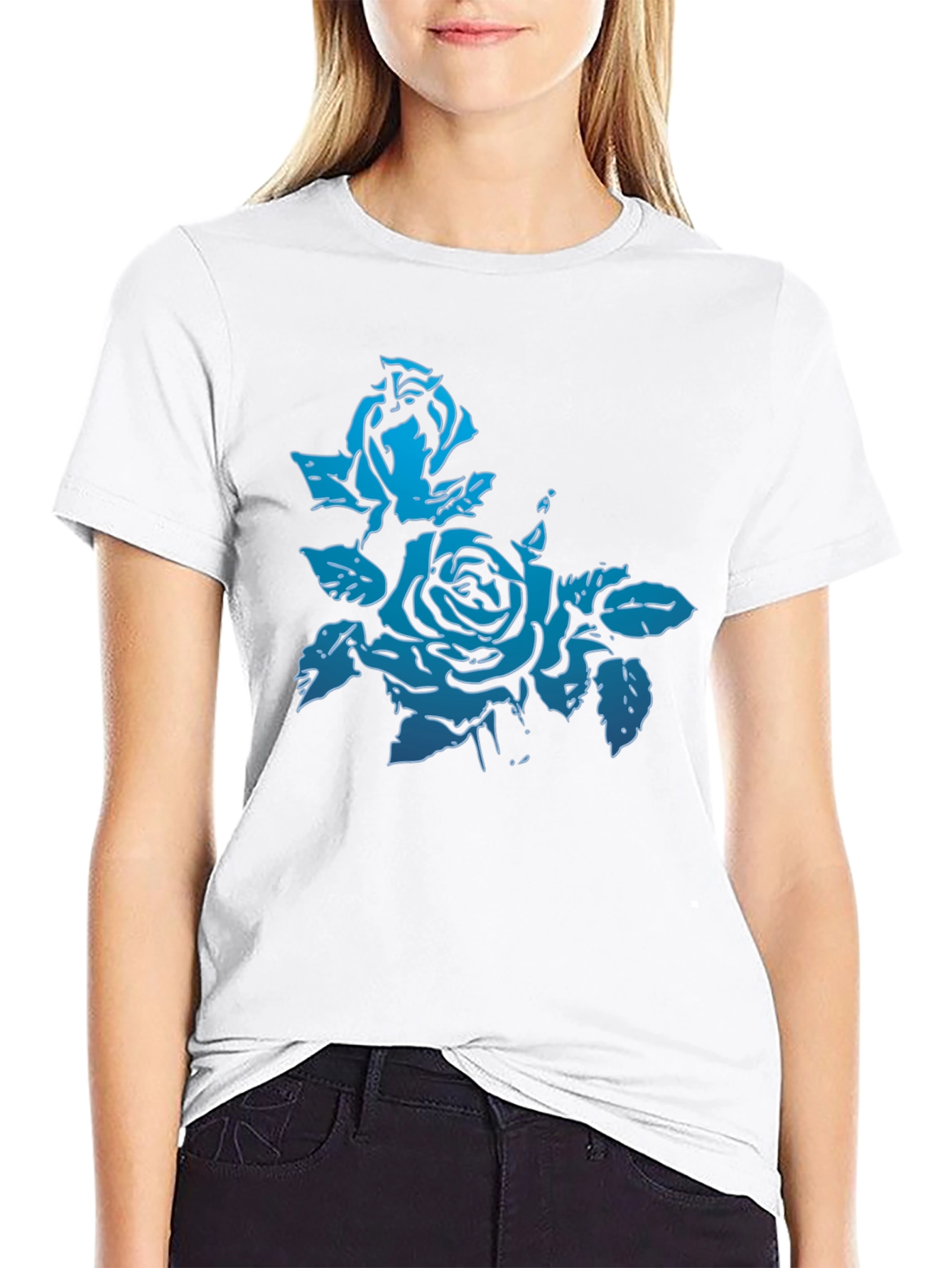 Blue Rose Graphic Black T-Shirt
