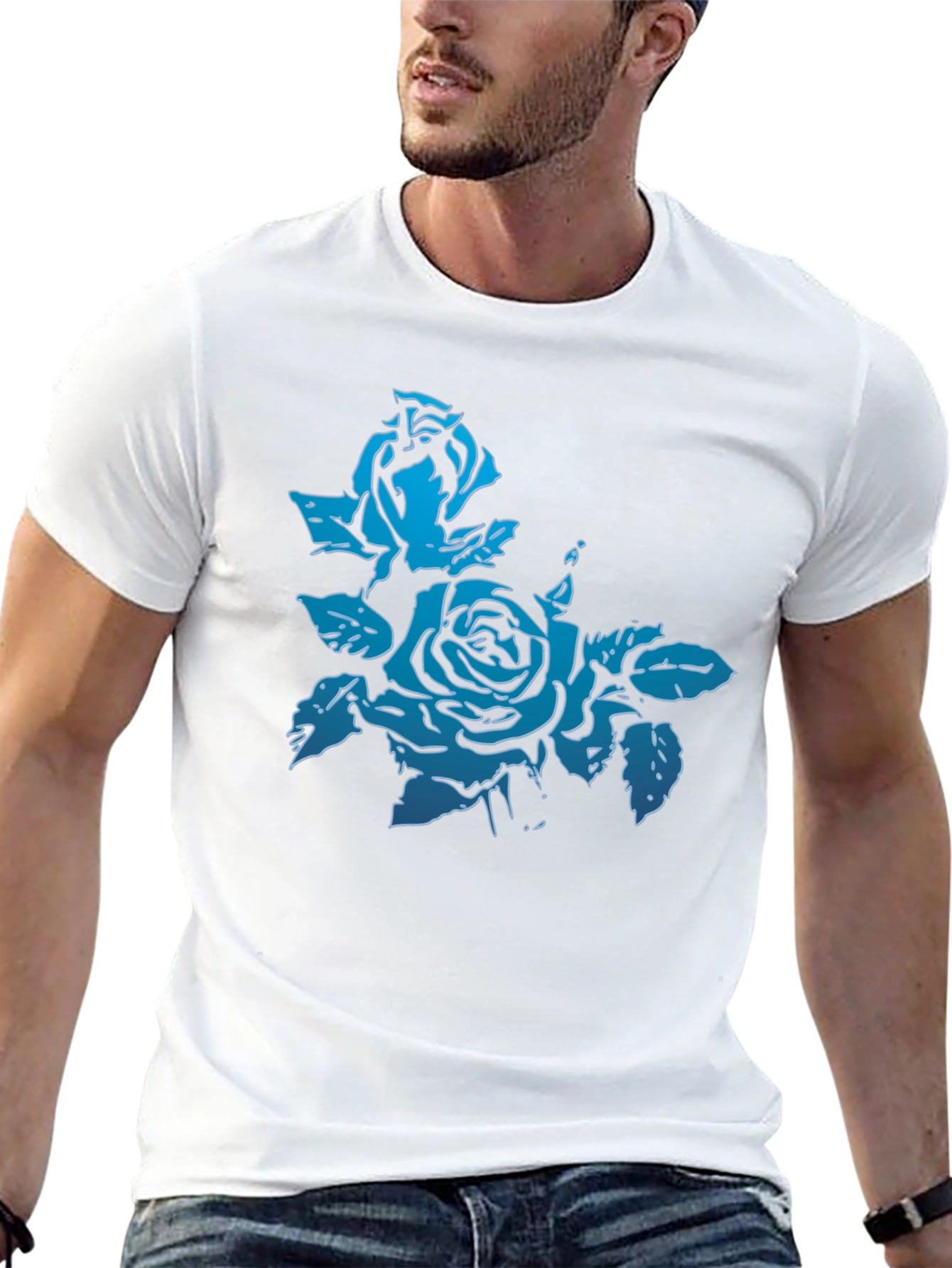 Blue Rose Graphic Black T-Shirt