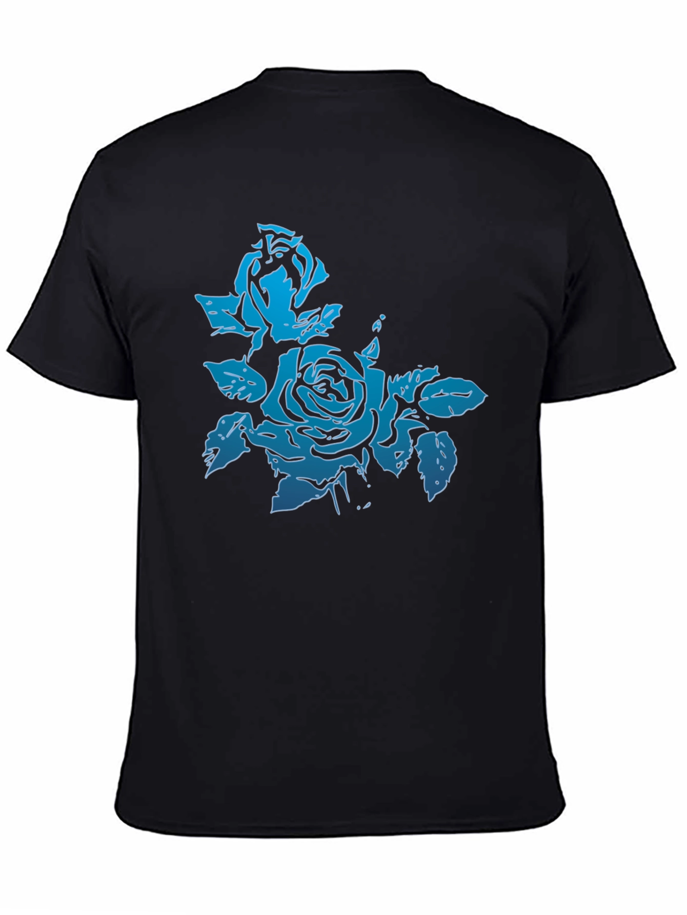 Blue Rose Graphic Black T-Shirt