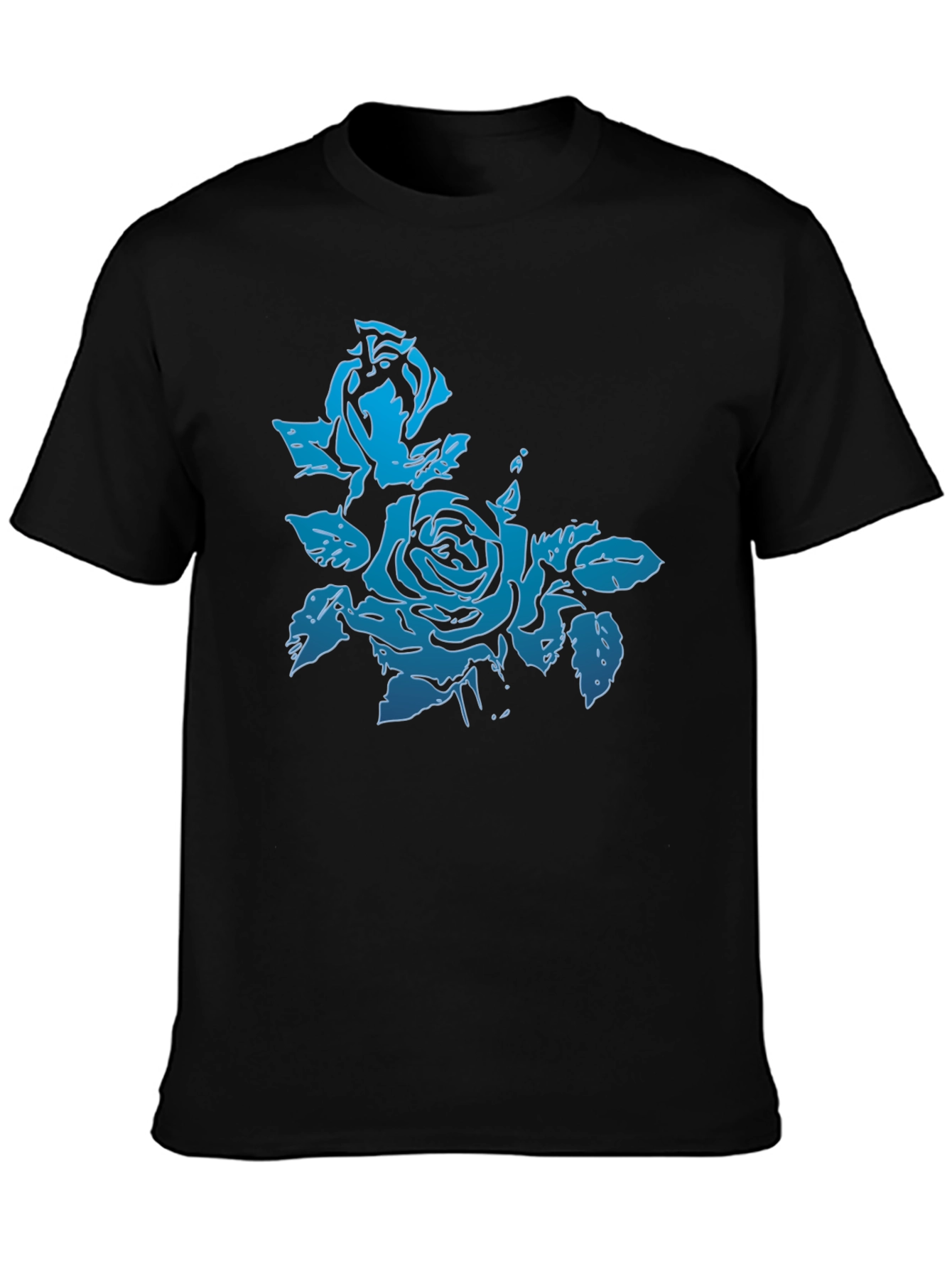 Blue Rose Graphic Black T-Shirt