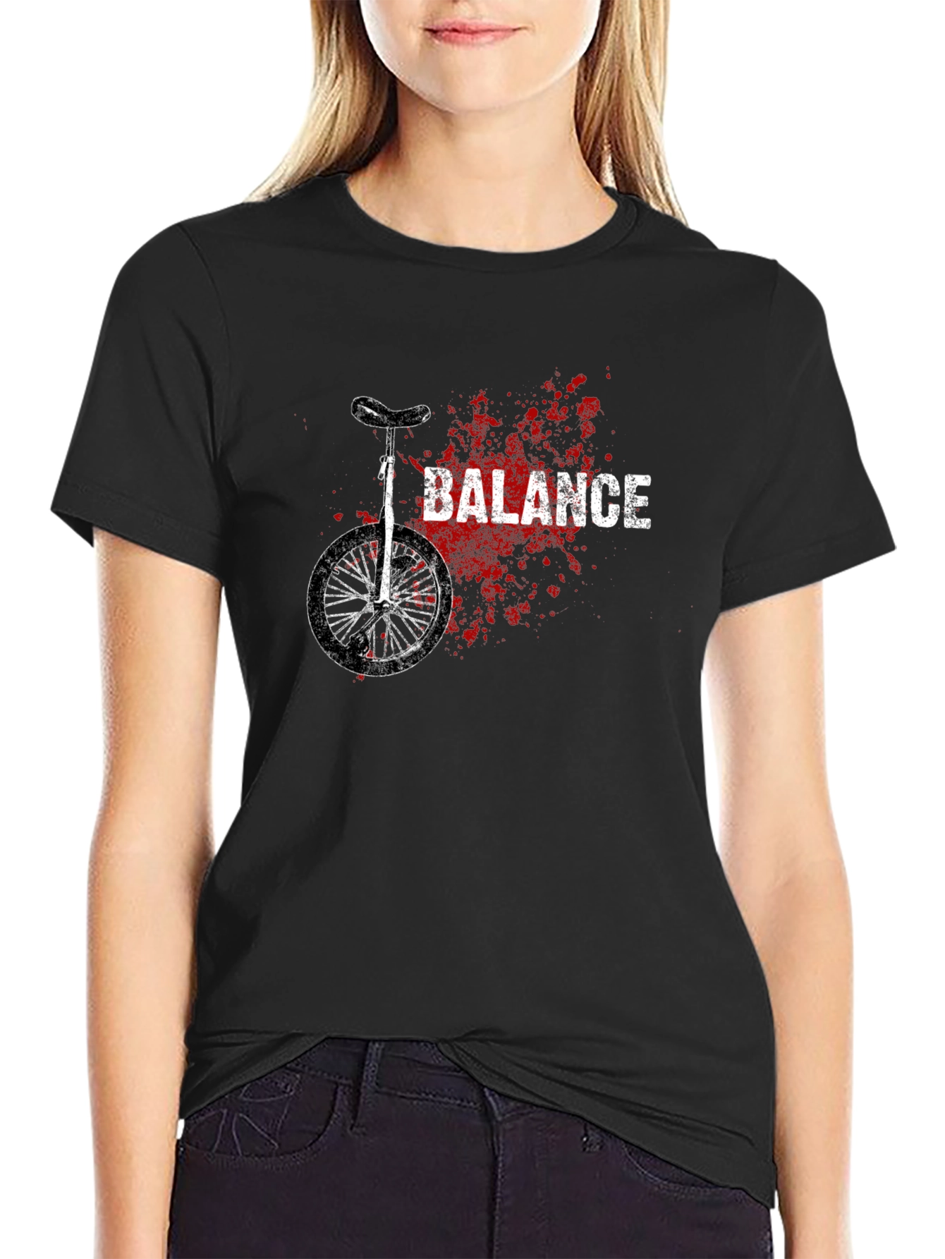 Unicycle Balance Graphic Tee - Black Cotton Casual Shirt