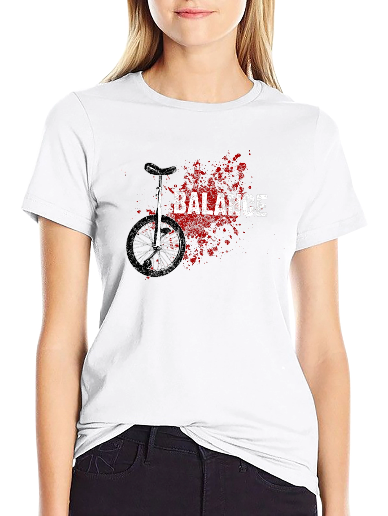 Unicycle Balance Graphic Tee - Black Cotton Casual Shirt