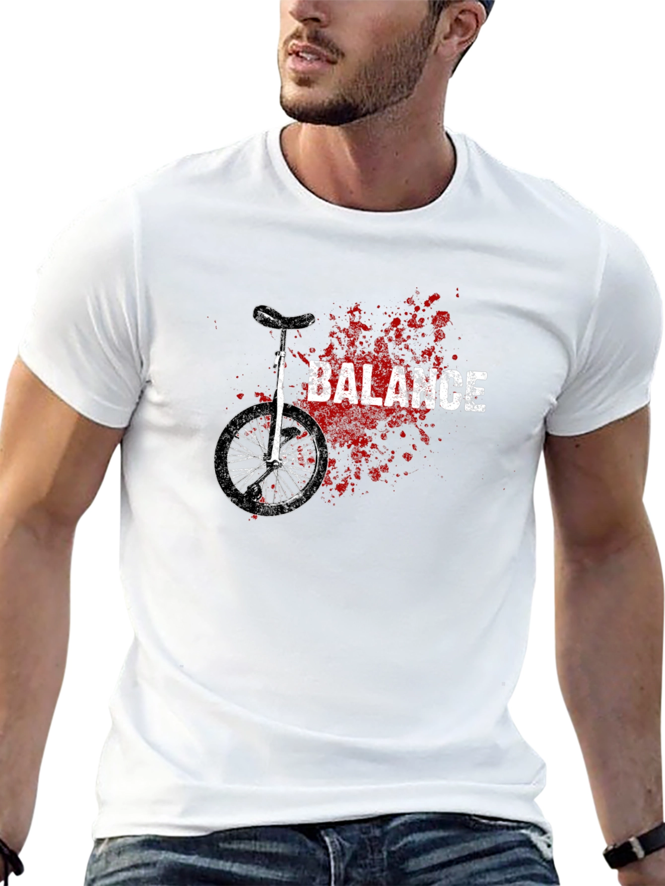 Unicycle Balance Graphic Tee - Black Cotton Casual Shirt