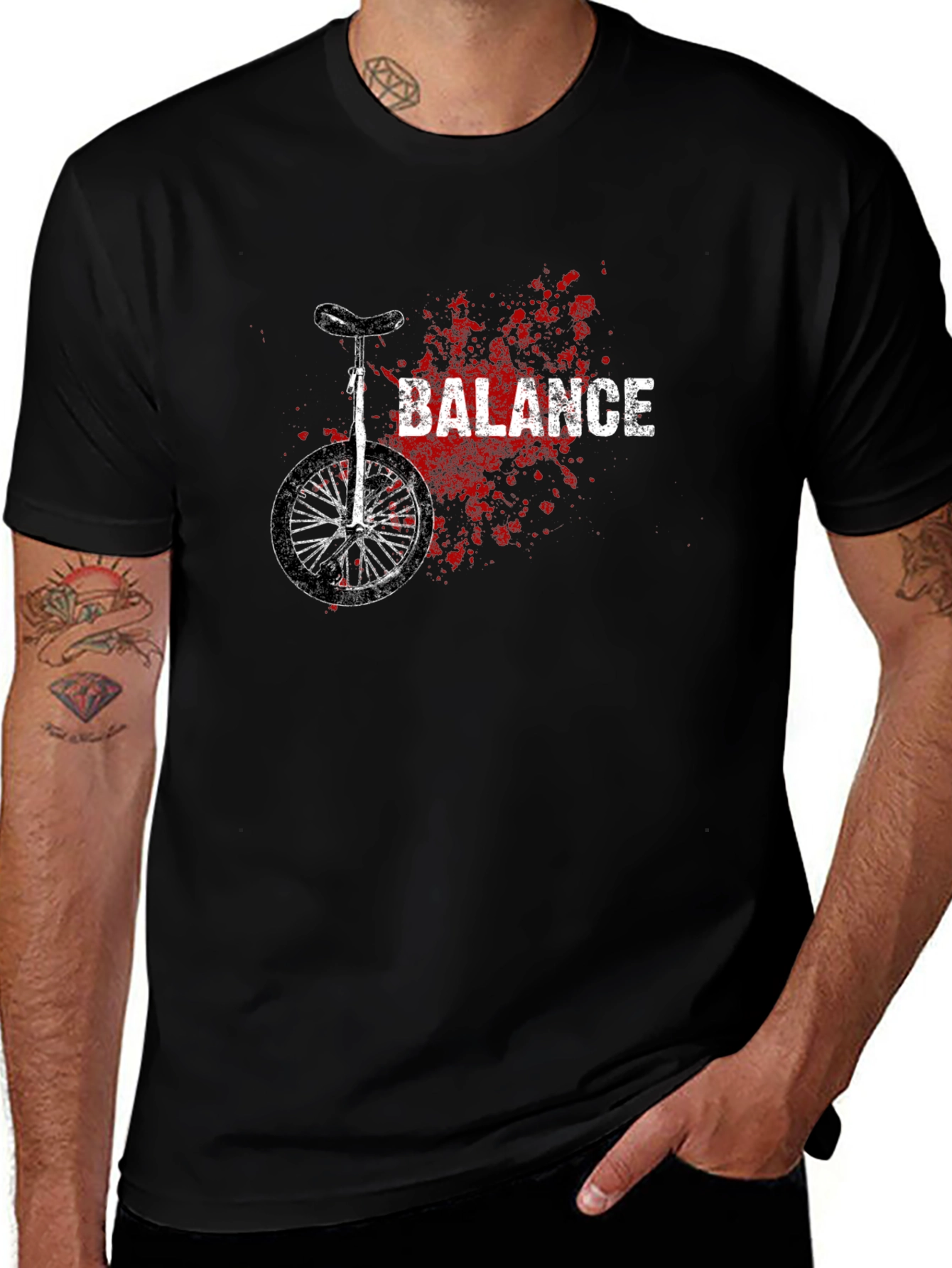 Unicycle Balance Graphic Tee - Black Cotton Casual Shirt