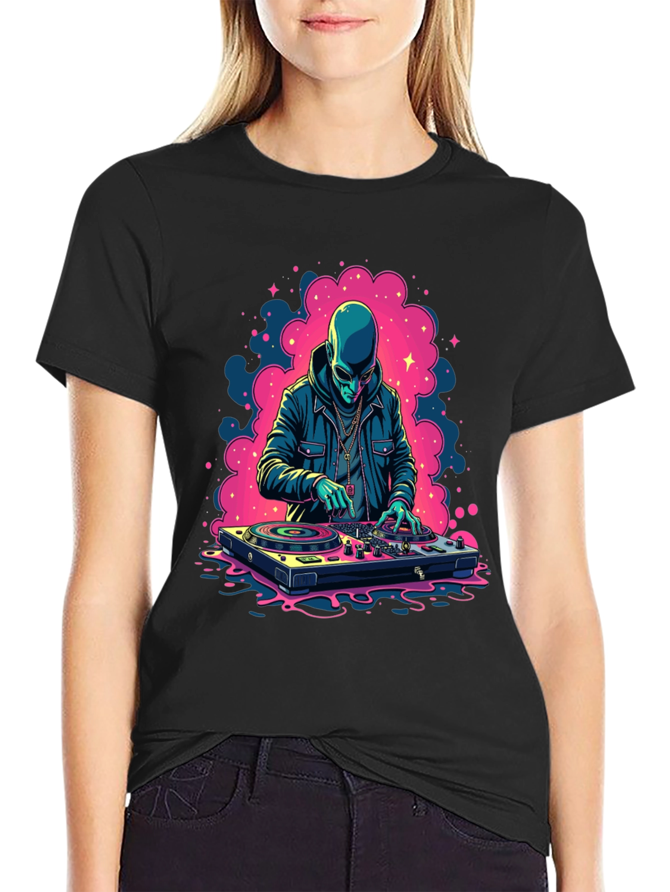 Alien DJ Black Graphic Tee