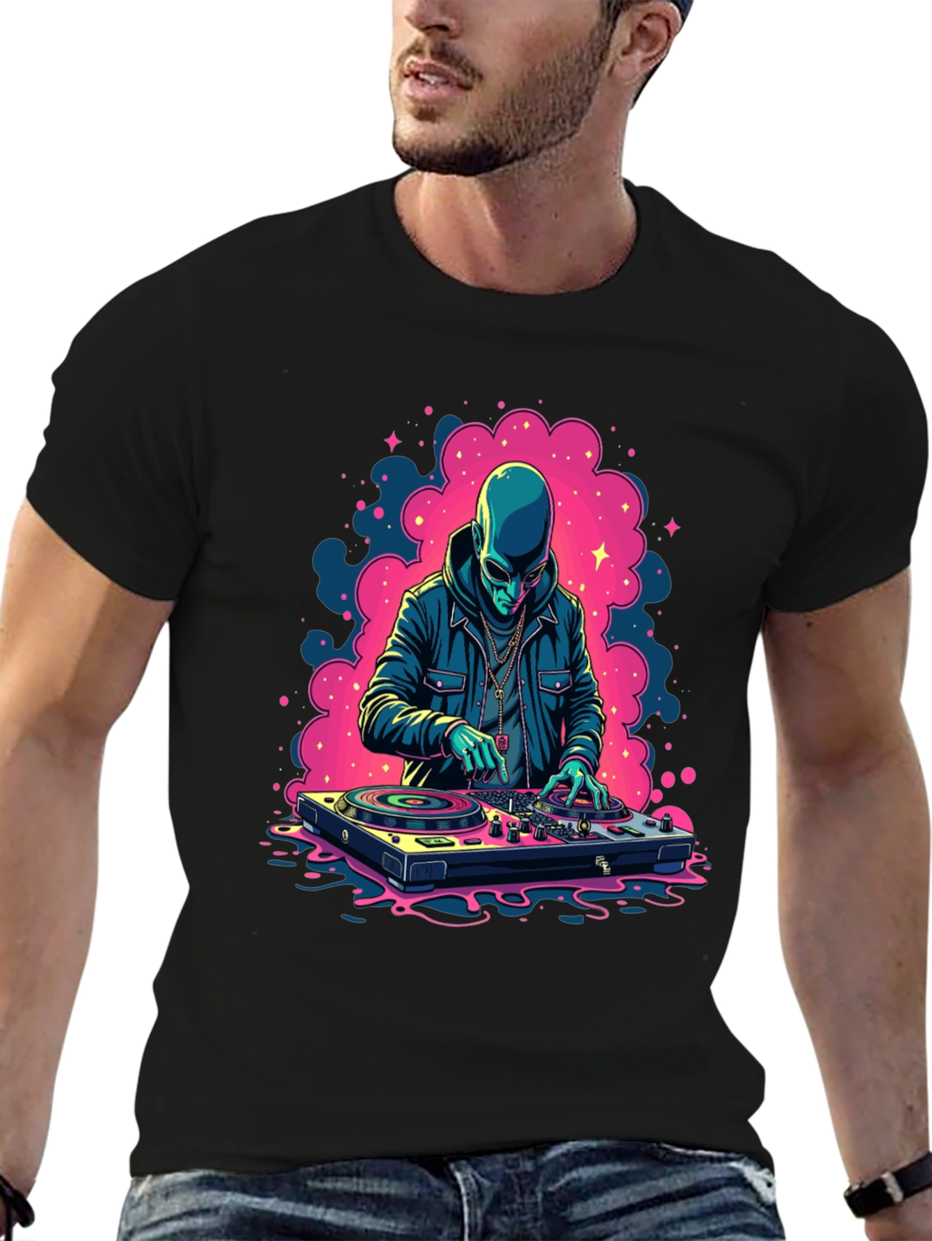 Alien DJ Black Graphic Tee