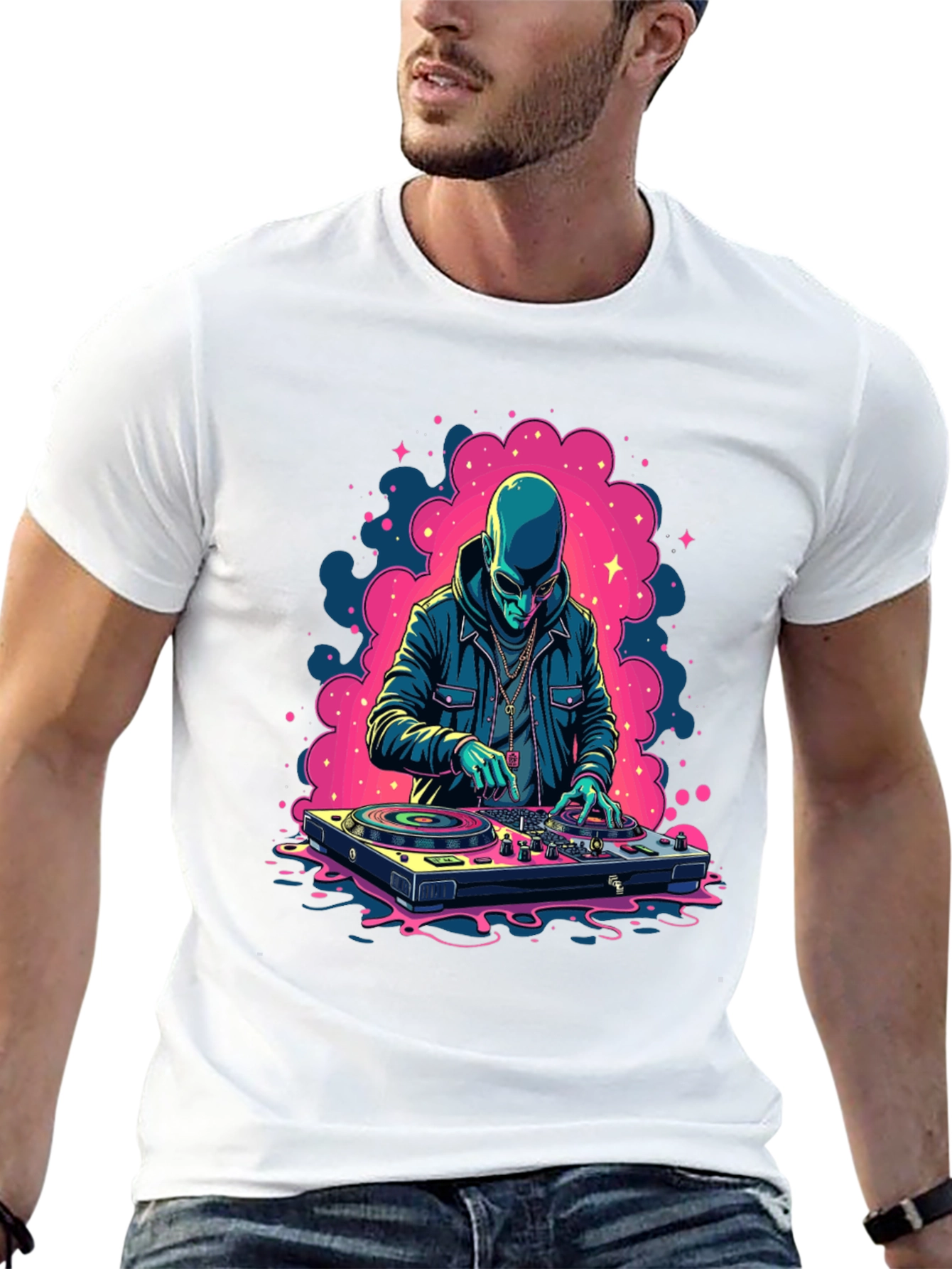 Alien DJ Black Graphic Tee