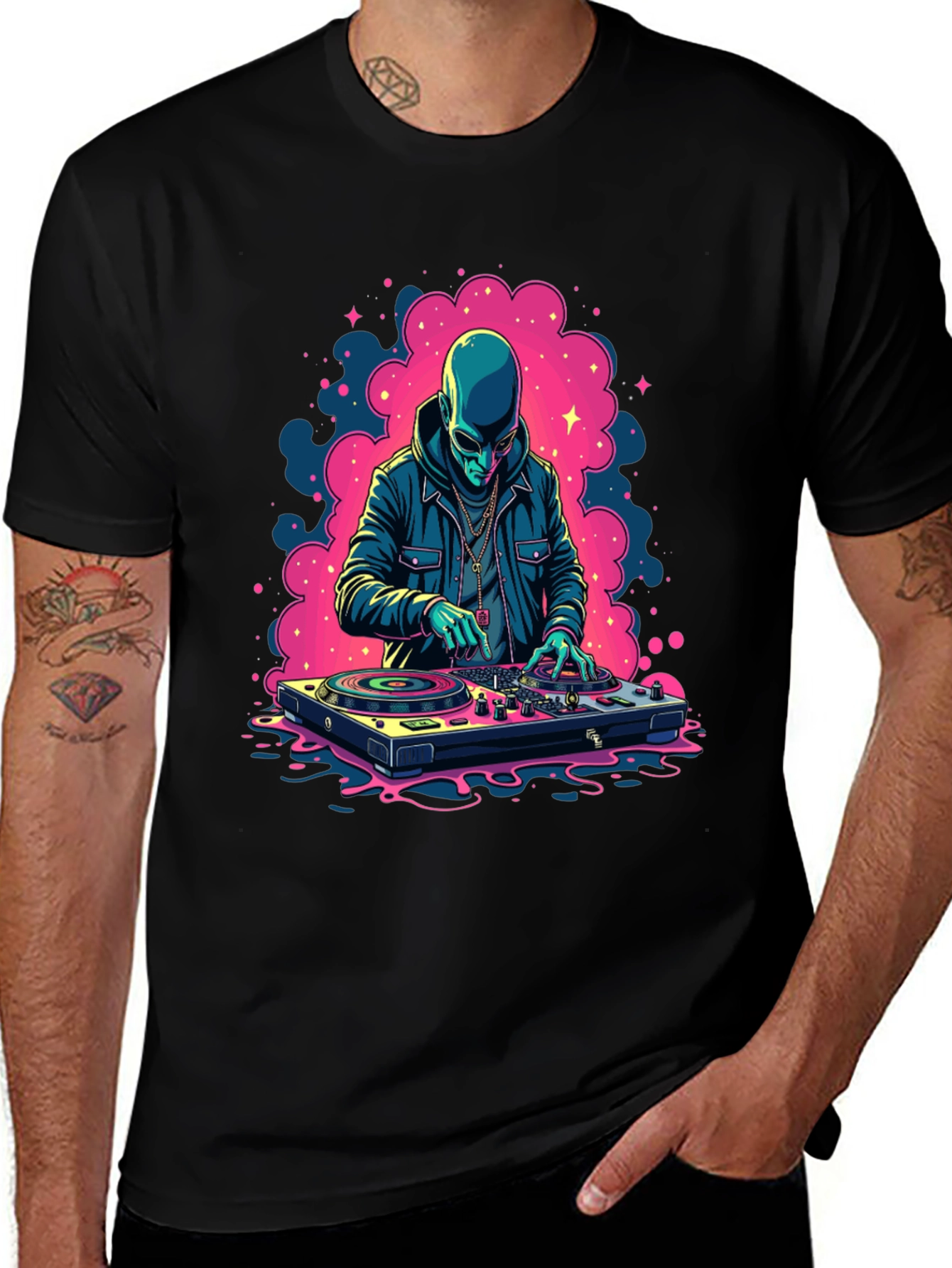 Alien DJ Black Graphic Tee