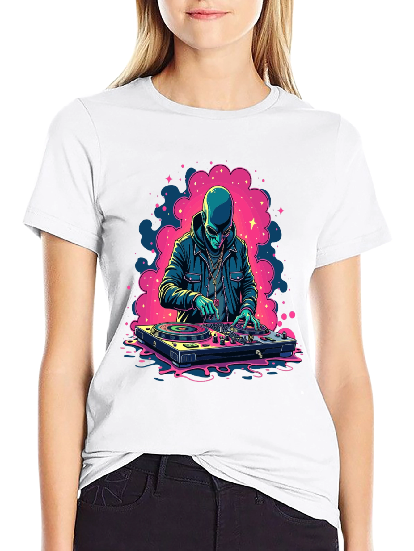 Alien DJ Black Graphic Tee