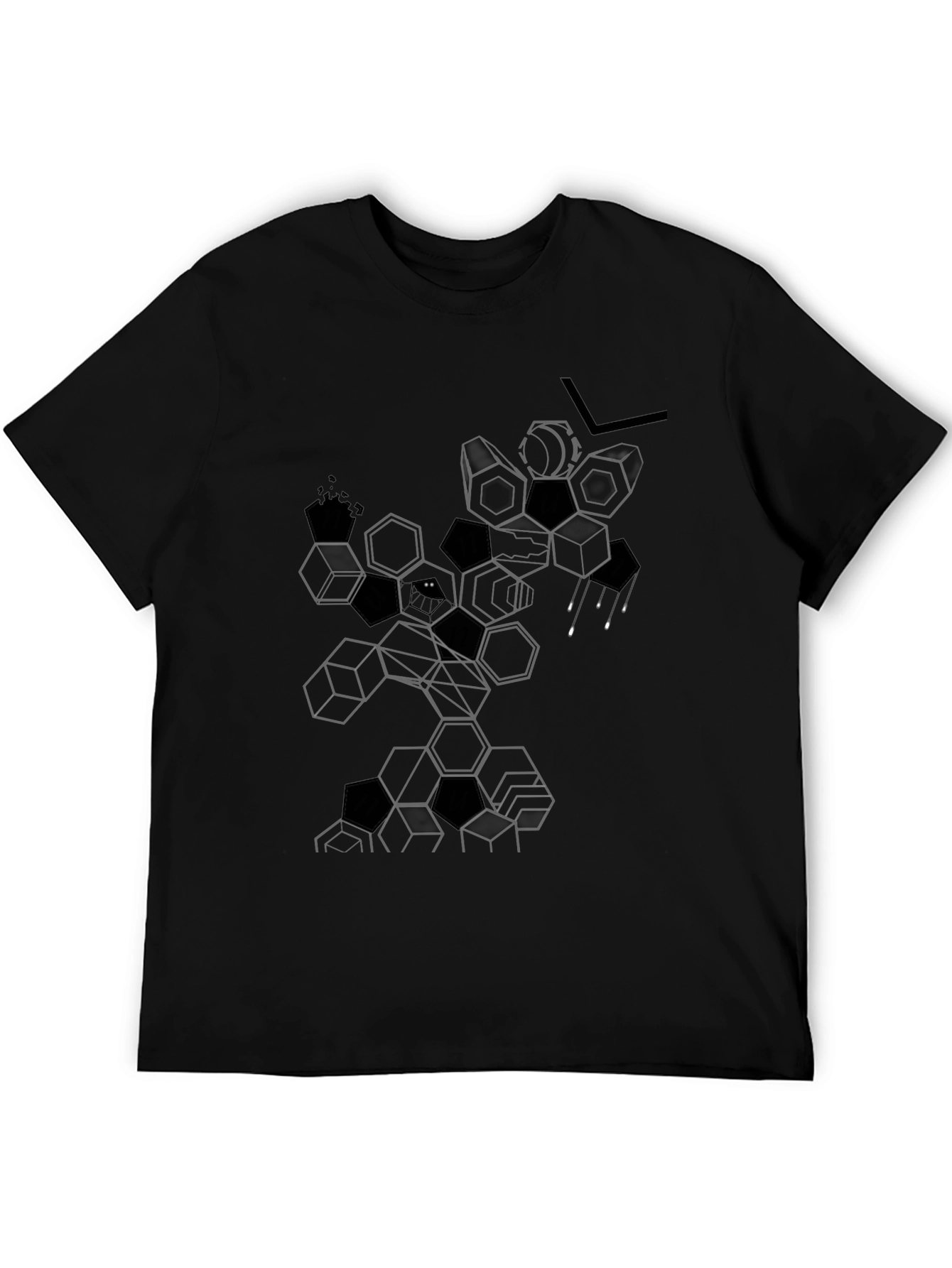 Abstract Geometric Hexagon Graphic Tee - Black