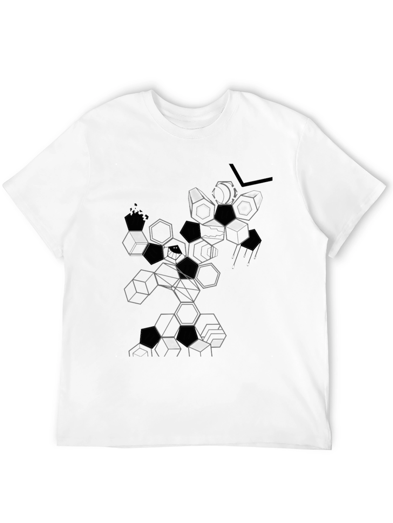 Abstract Geometric Hexagon Graphic Tee - Black