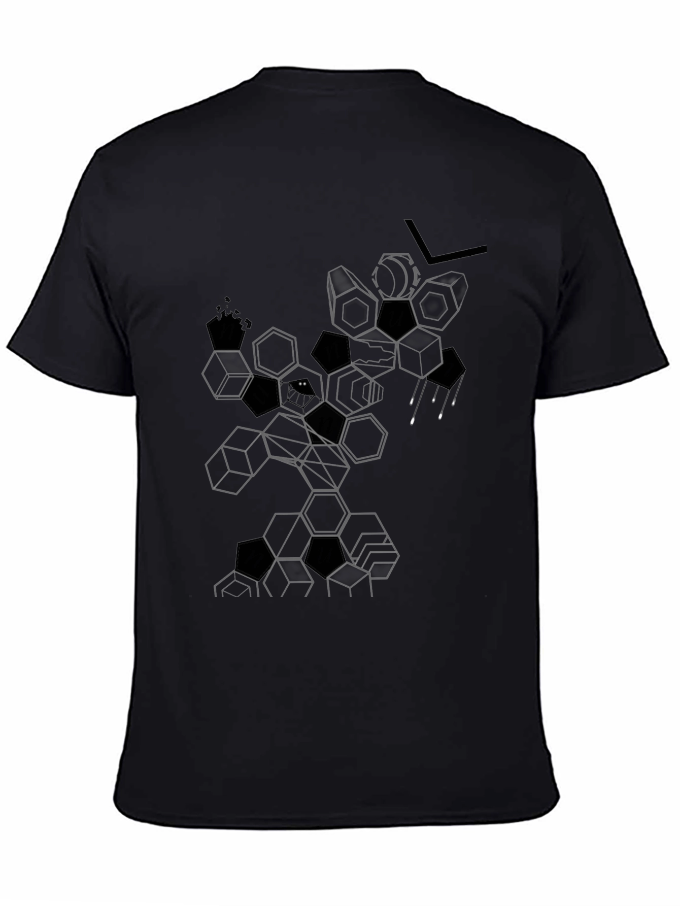 Abstract Geometric Hexagon Graphic Tee - Black