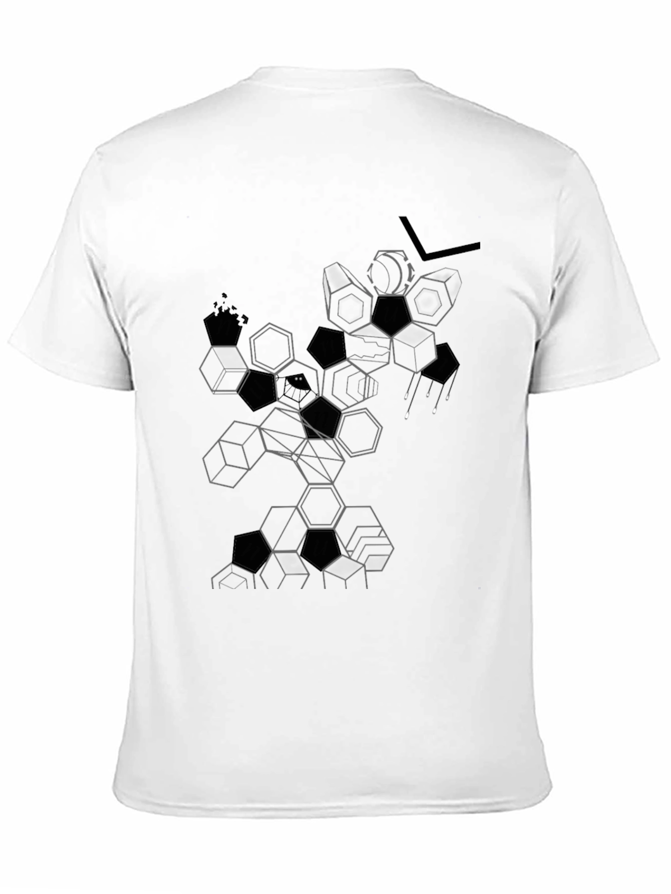 Abstract Geometric Hexagon Graphic Tee - Black