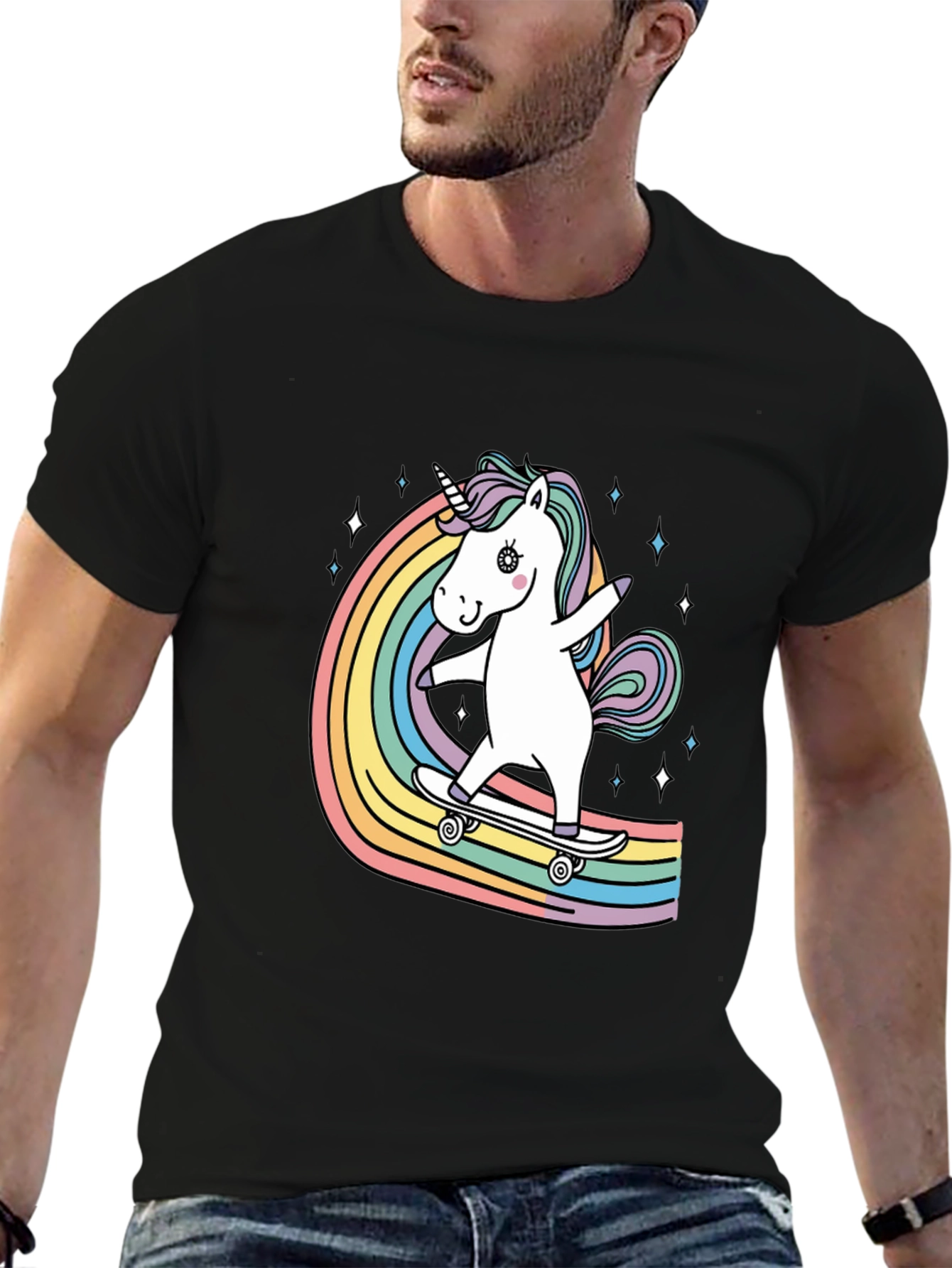 Unicorn Skateboard Rainbow T-Shirt
