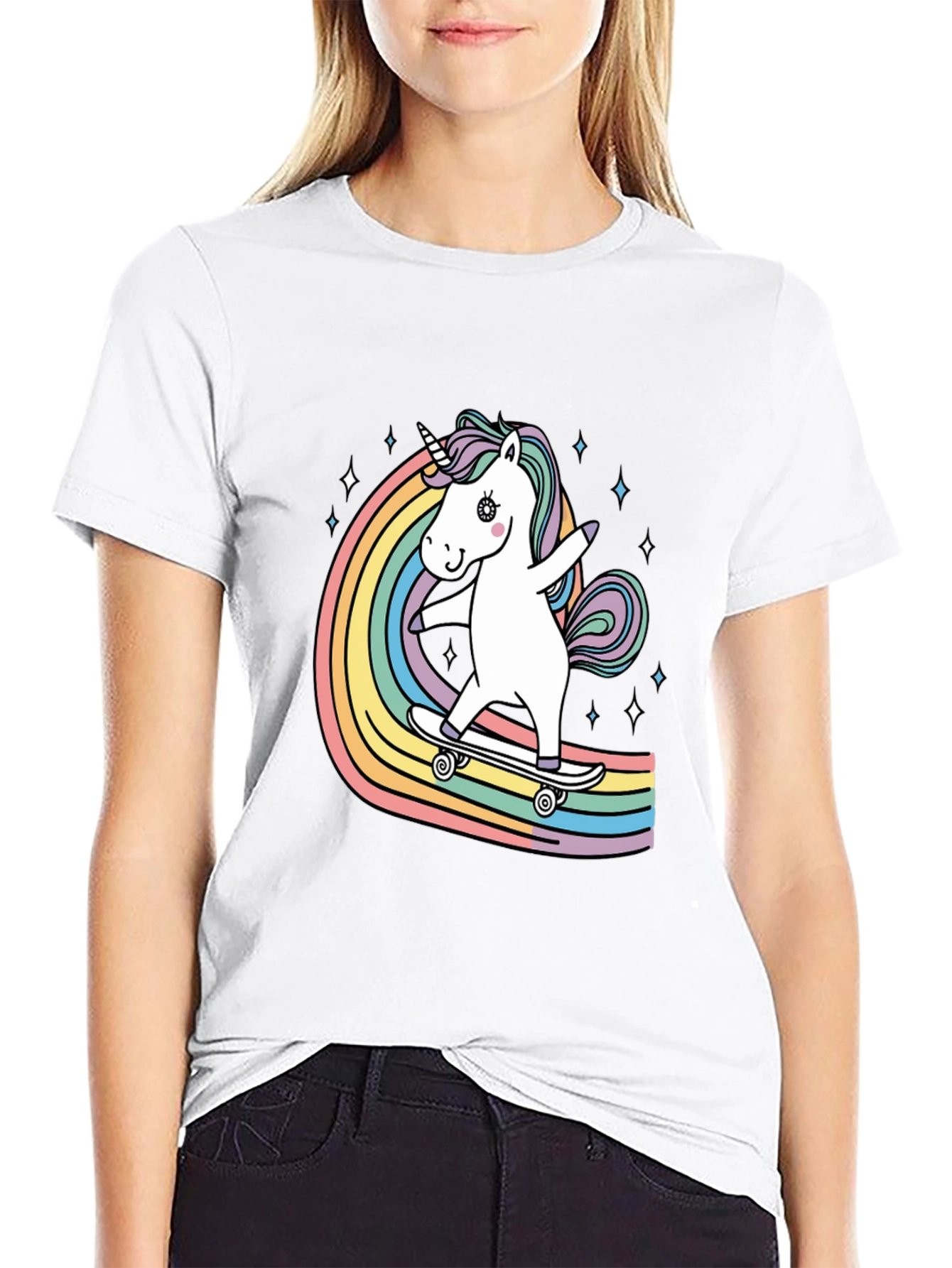 Unicorn Skateboard Rainbow T-Shirt