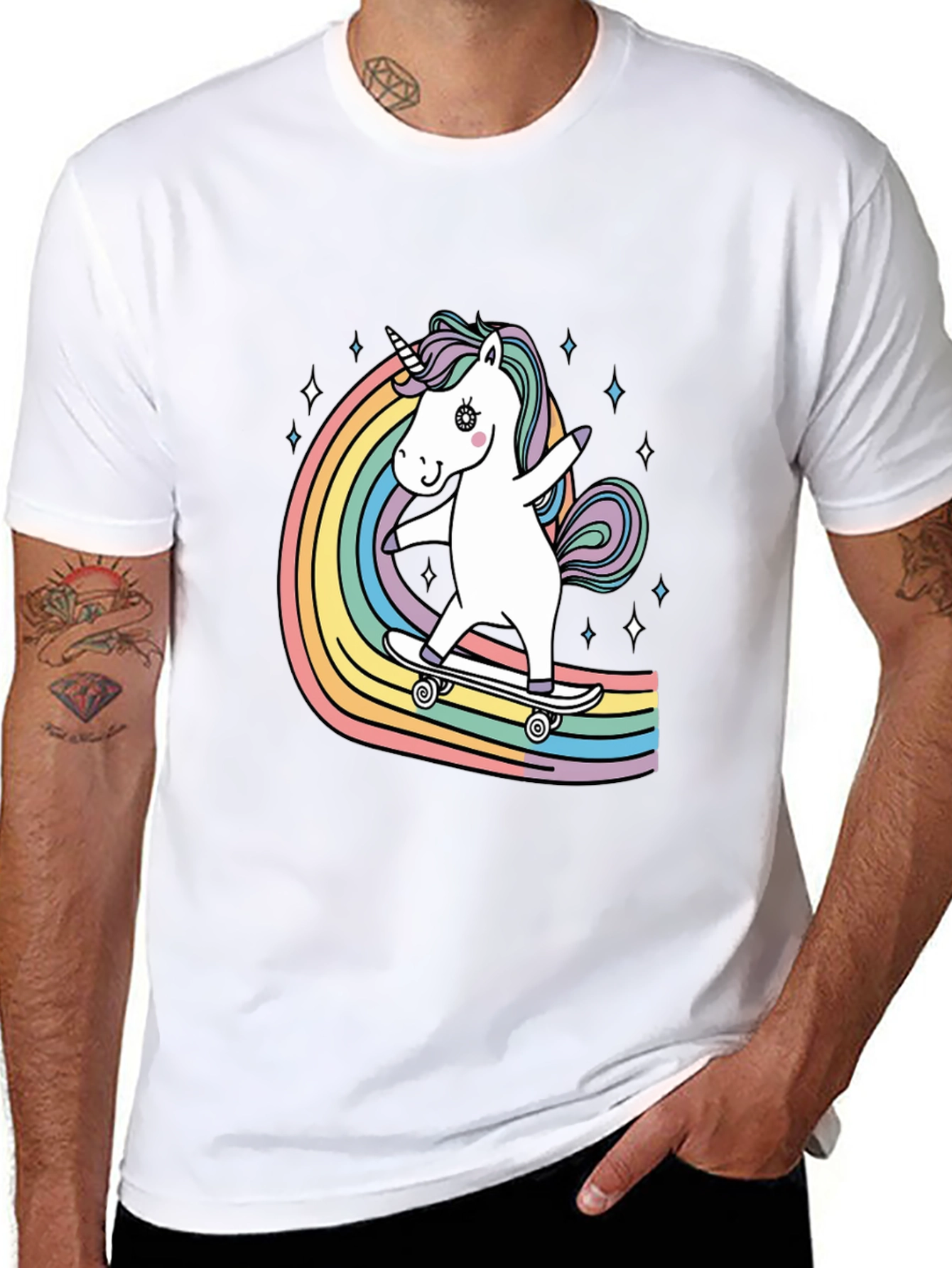 Unicorn Skateboard Rainbow T-Shirt