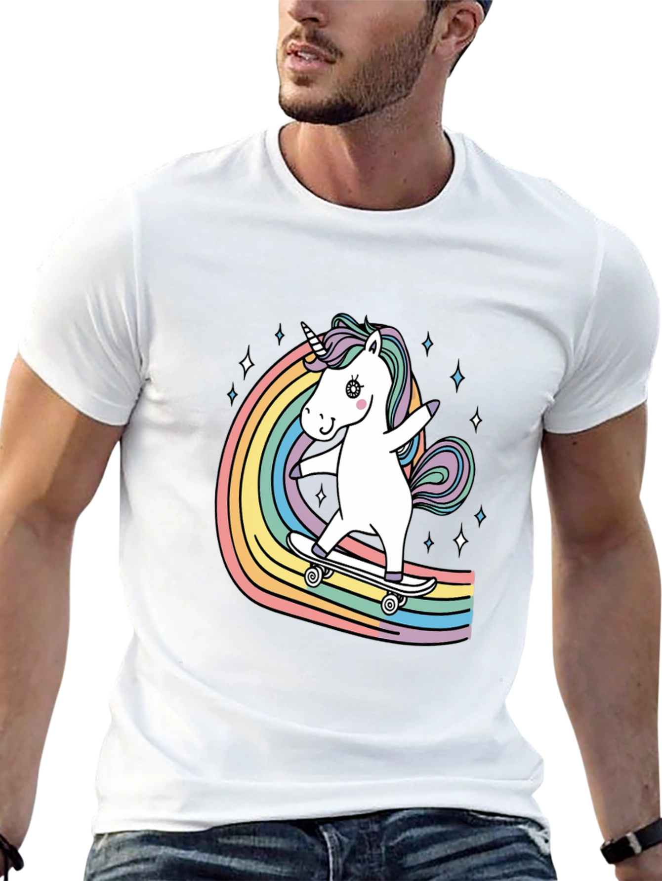 Unicorn Skateboard Rainbow T-Shirt