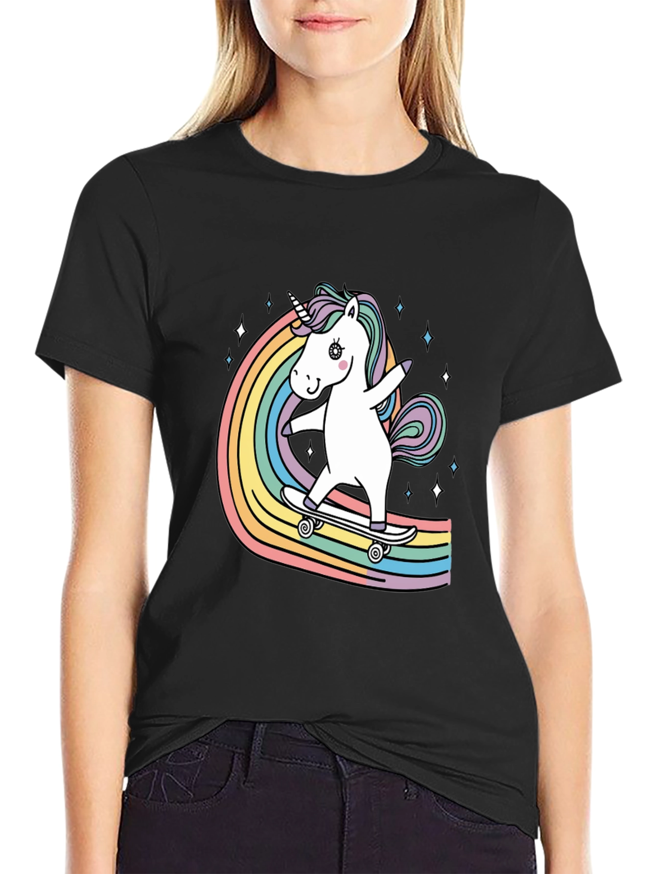 Unicorn Skateboard Rainbow T-Shirt