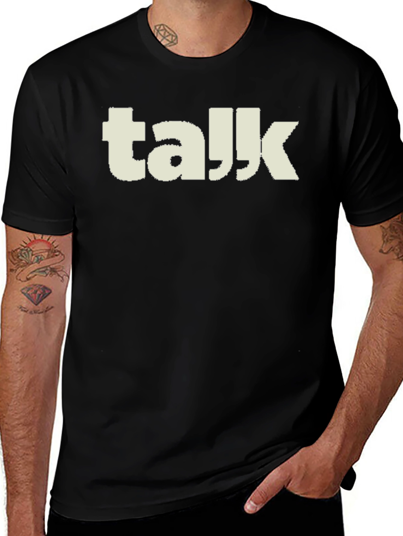 Talk T-Shirt - Black Crew Neck Graphic Tee