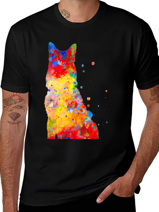 Abstract Watercolor Dog Print Black T-Shirt