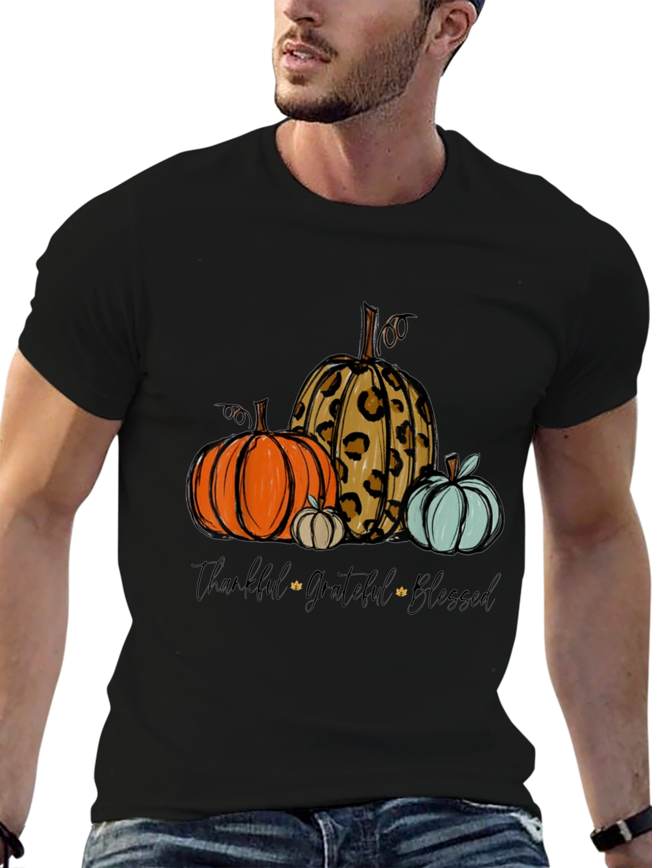 Thankful Grateful Blessed Pumpkin Graphic Tee
