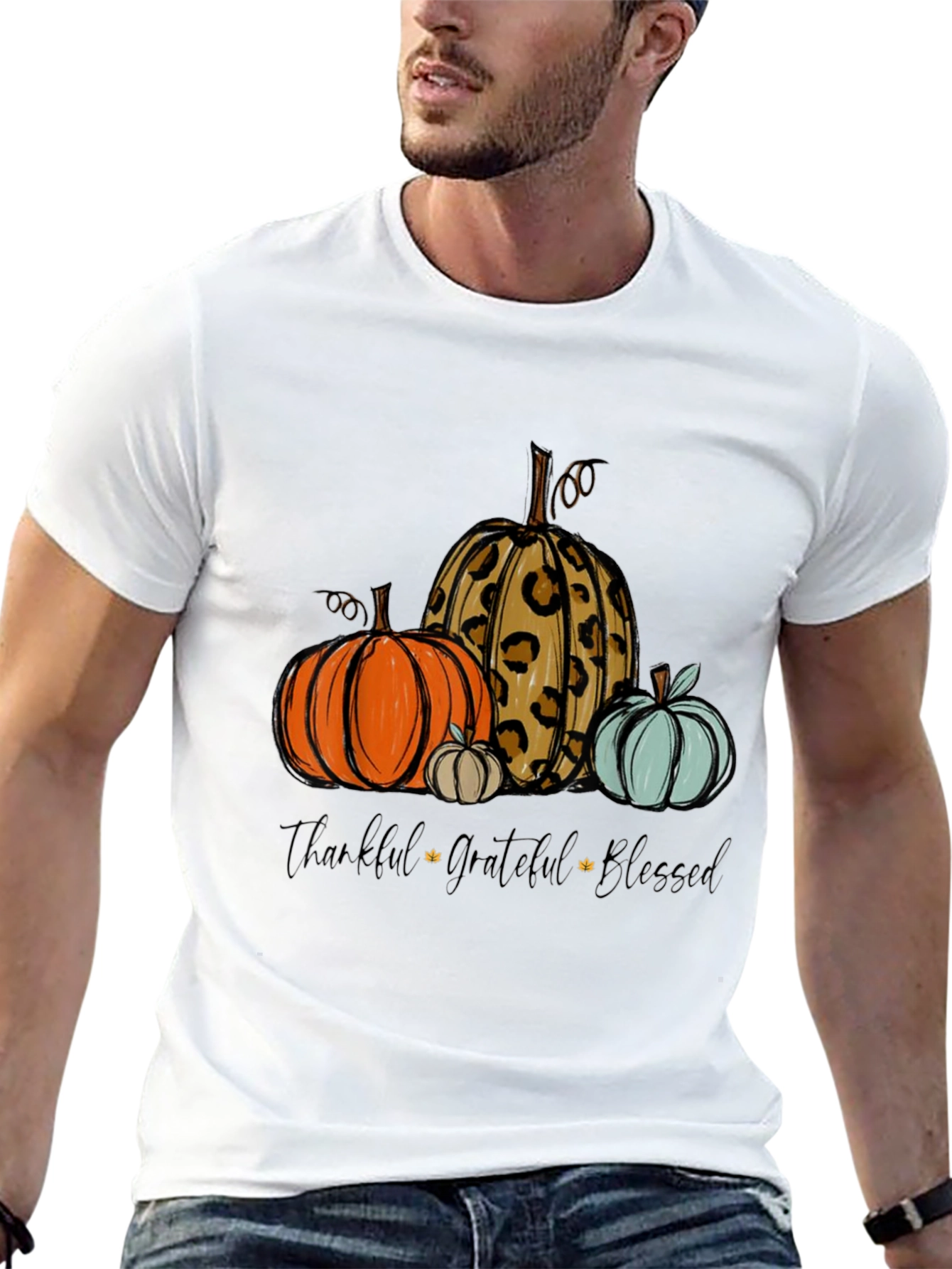 Thankful Grateful Blessed Pumpkin Graphic Tee