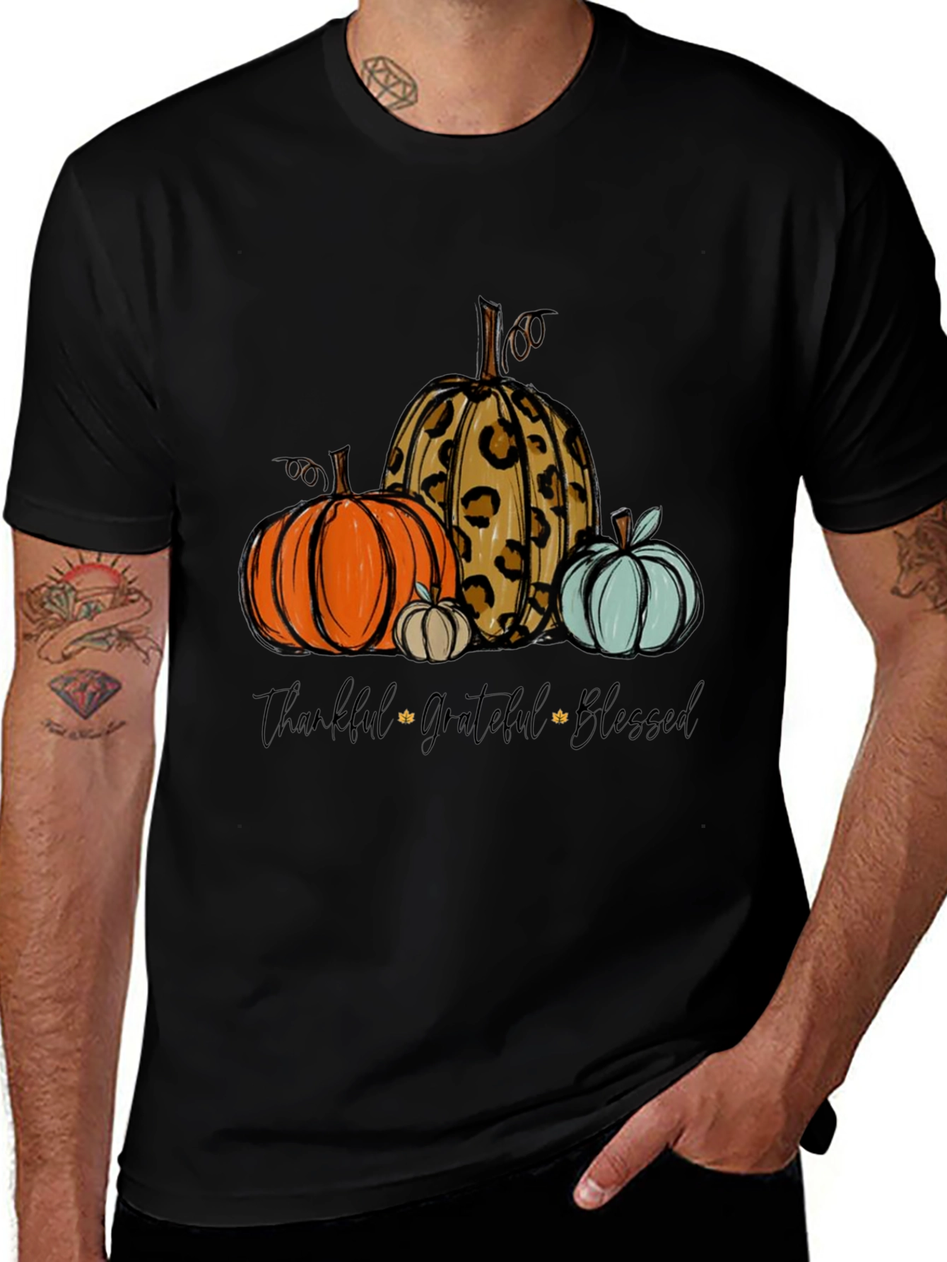 Thankful Grateful Blessed Pumpkin Graphic Tee