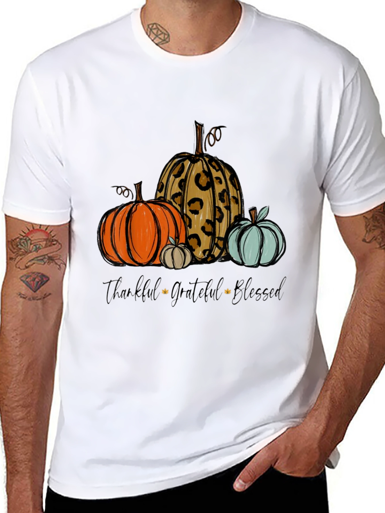 Thankful Grateful Blessed Pumpkin Graphic Tee