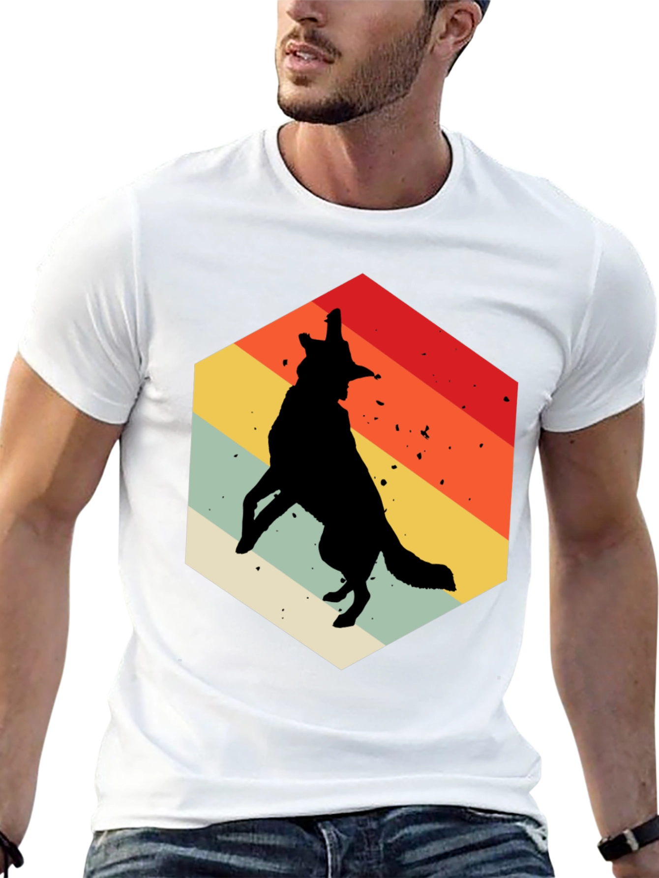 Retro Wolf Graphic Tee - Mens Black T-Shirt